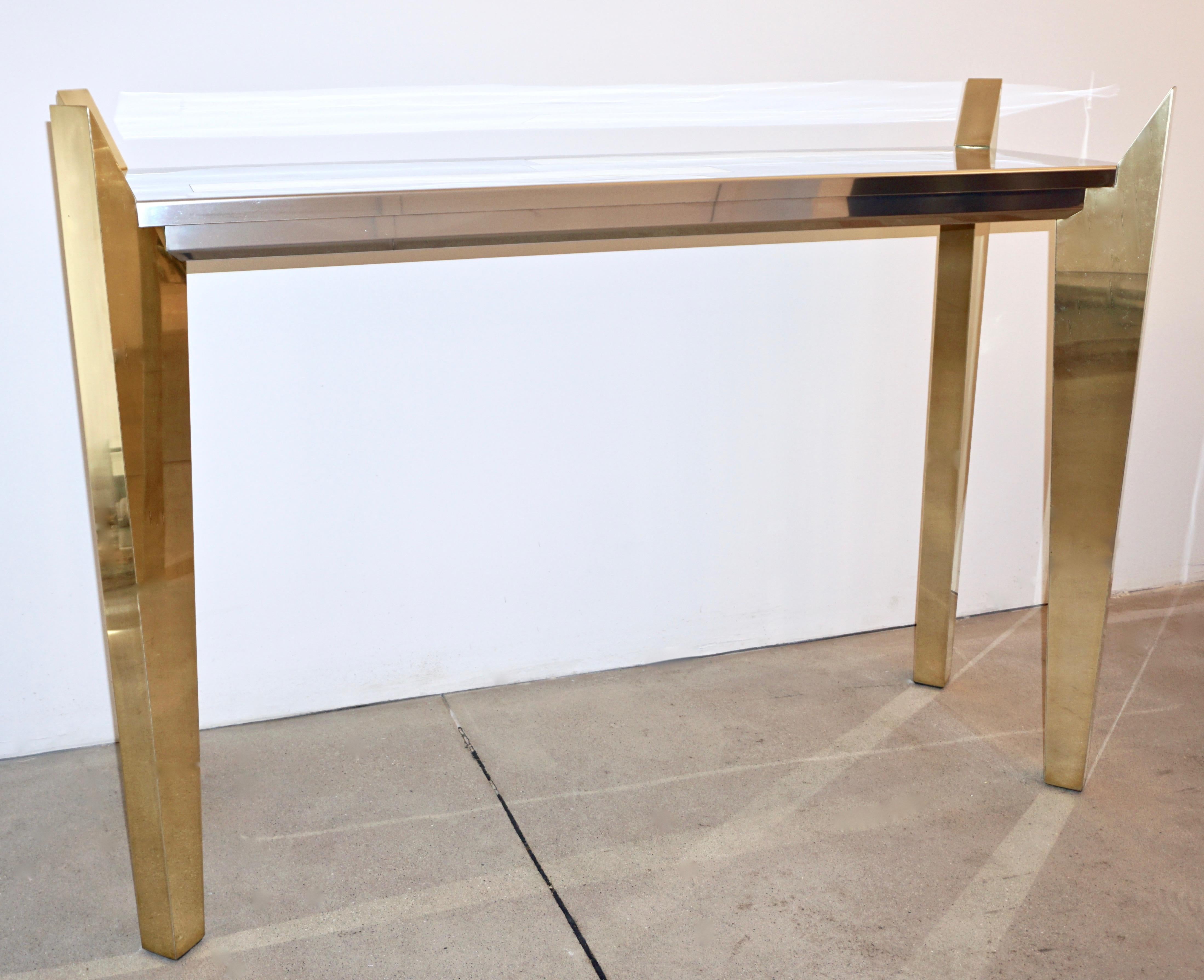 Late 20th Century 1970s Vintage Italian Brass and Nickel Console of Modern Graphic Design For Sale