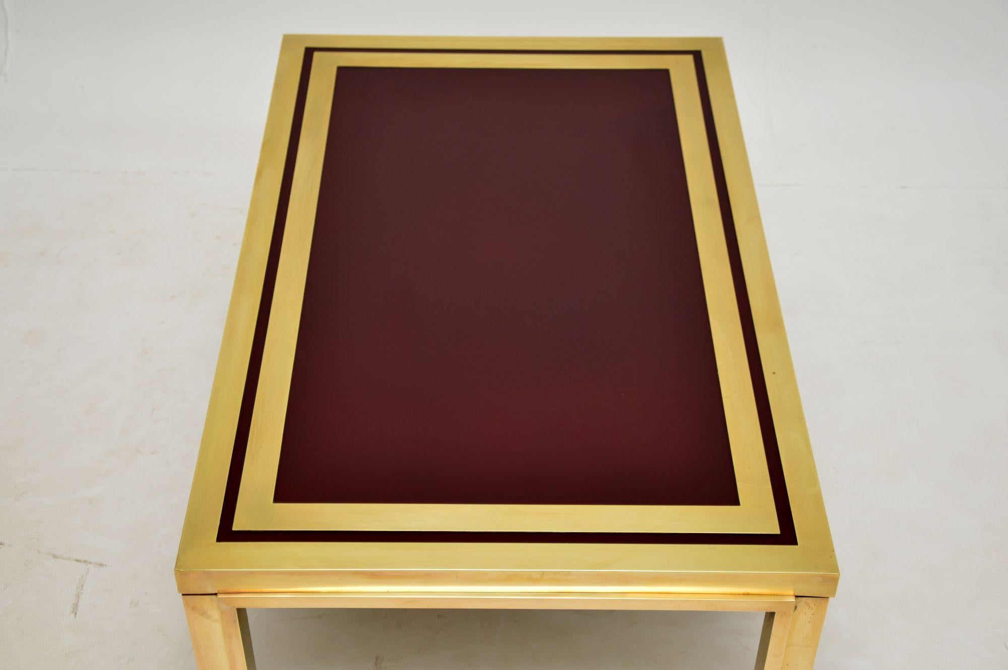 Lacquered 1970s Vintage Italian Brass Coffee Table For Sale