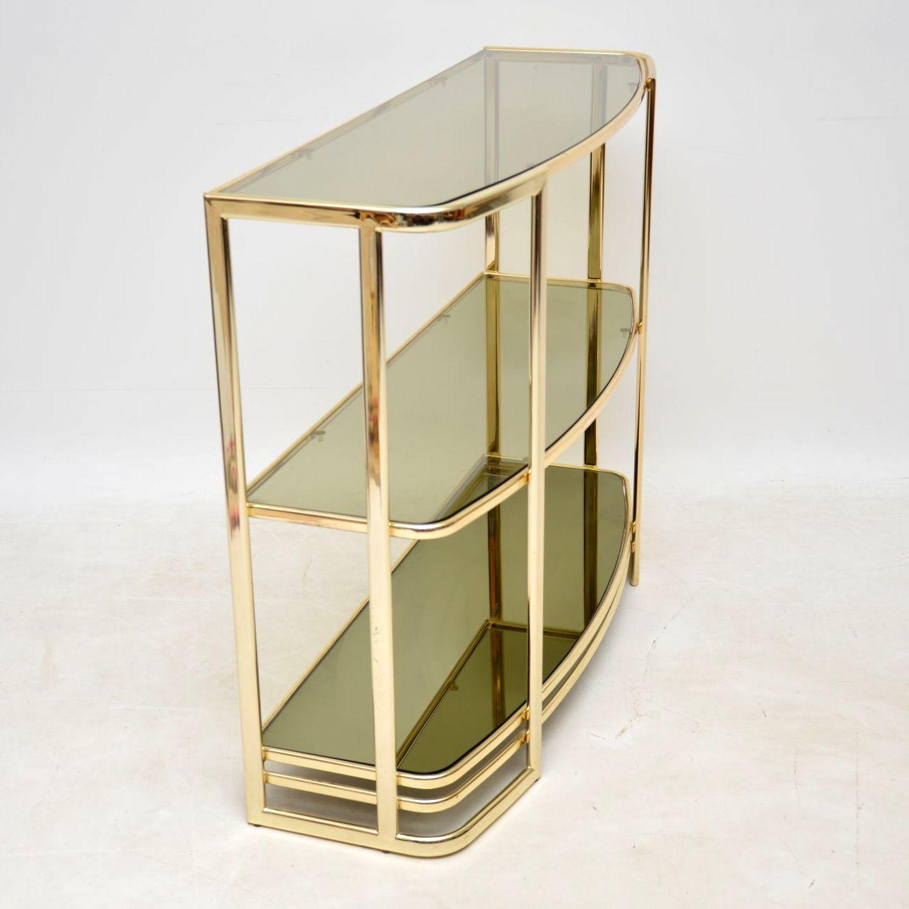 Mid-Century Modern 1970s Vintage Italian Brass Console Table or Bookcase