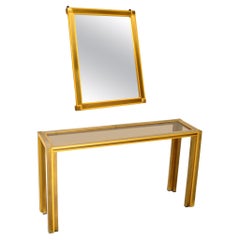 1970
s Vintage Italian Brass Console Table 
Mirror by Zevi