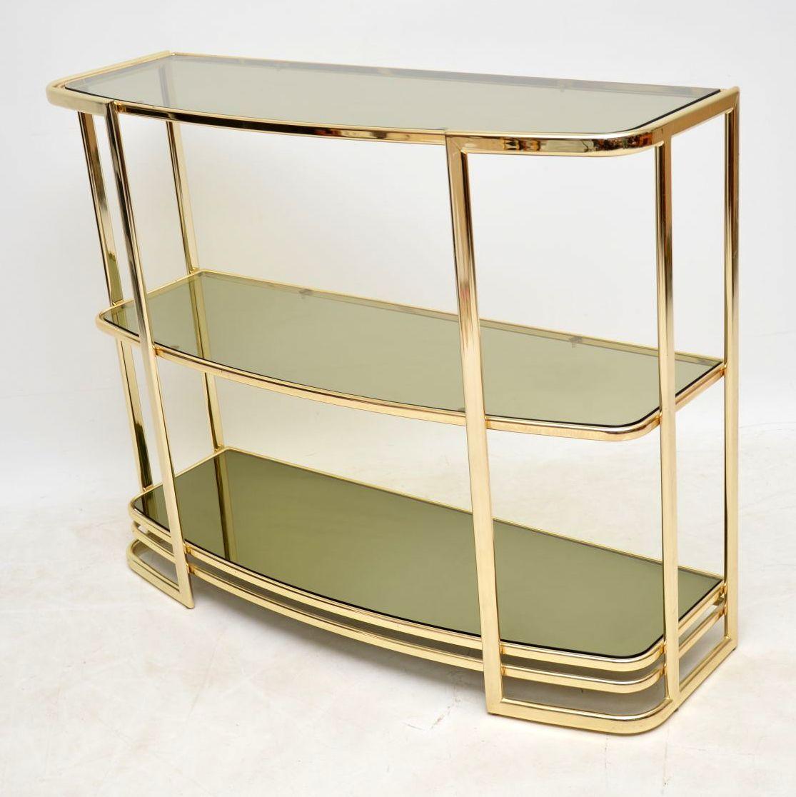 Mid-Century Modern 1970s Vintage Italian Brass Console Table or Bookcase