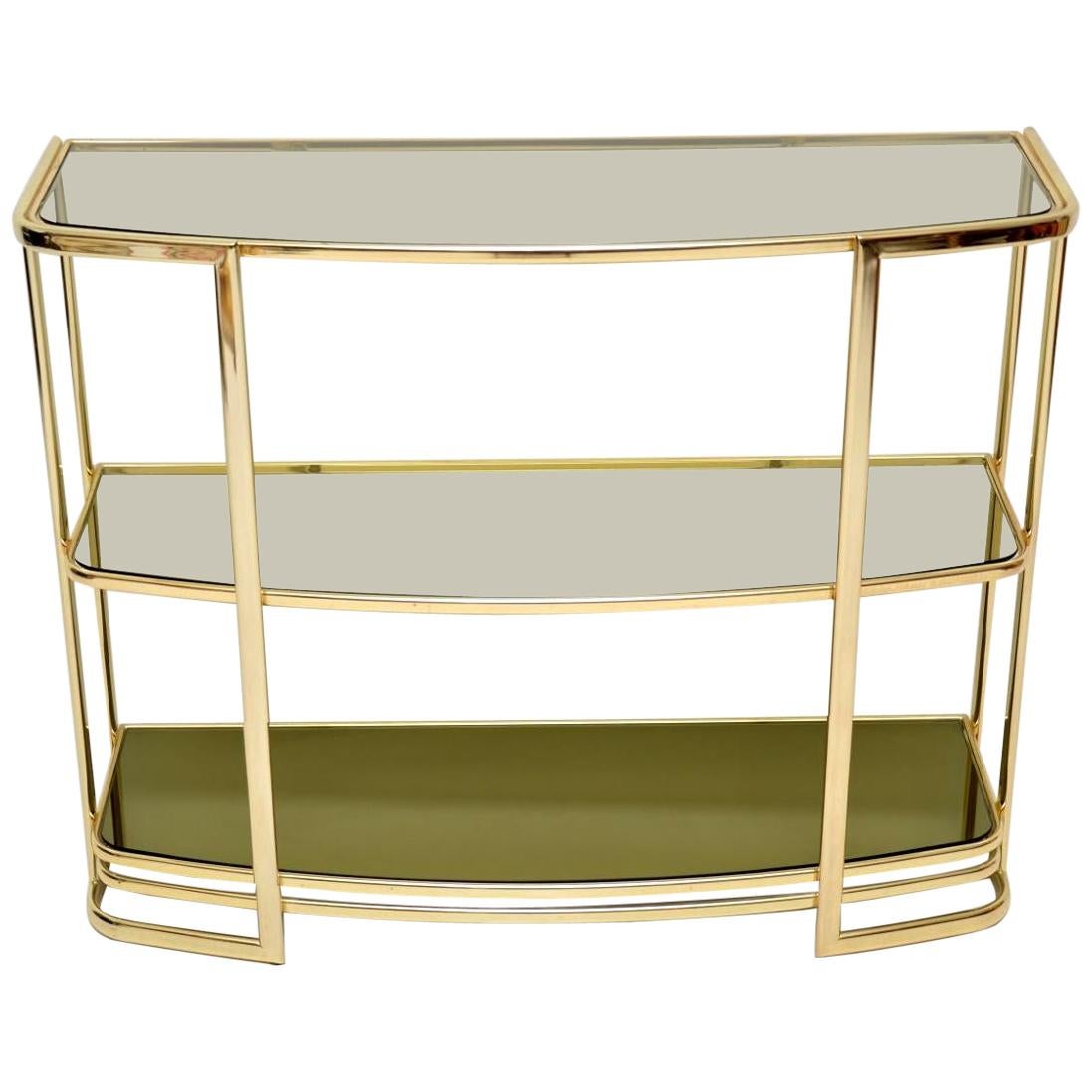 1970s Vintage Italian Brass Console Table or Bookcase