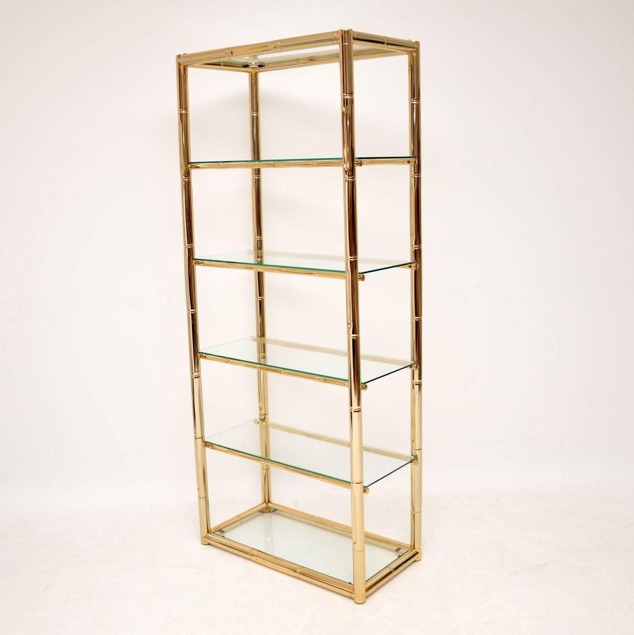 A stylish and very well made vintage brass cabinet with a faux bamboo design. This was made in Italy and dates from circa 1970s. The condition is great for its age, the brass frame is clean, sturdy and sound, with barely any wear to be seen. The