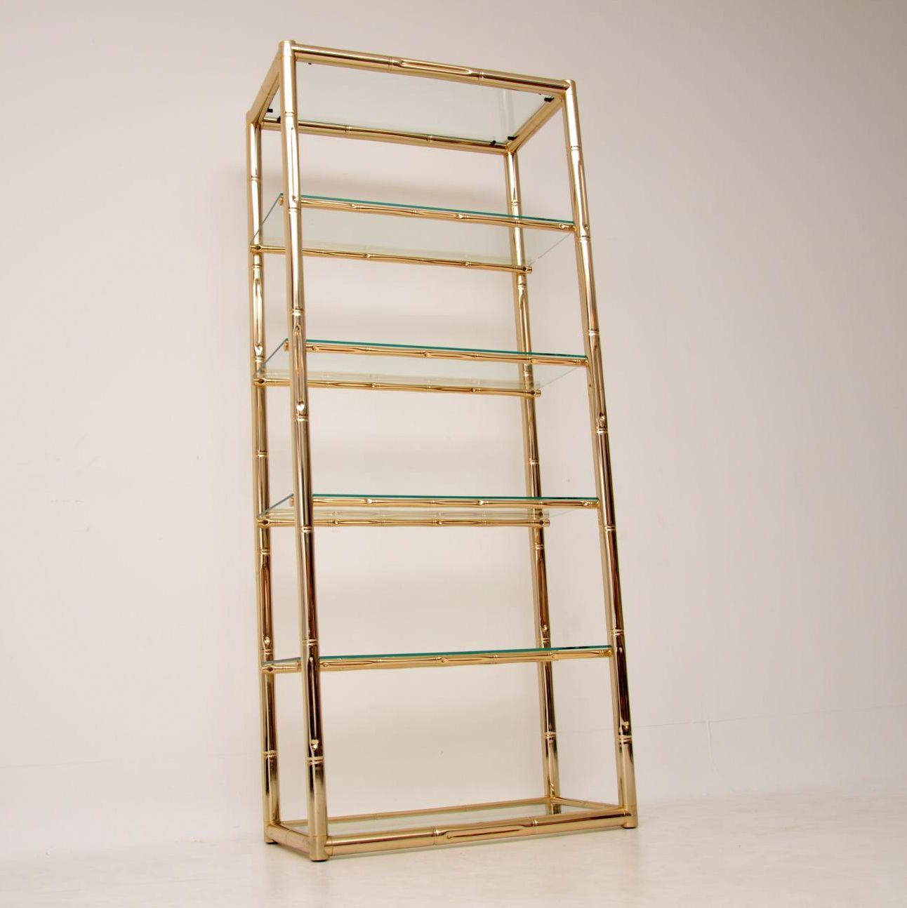 Mid-Century Modern 1970s Vintage Italian Brass and Glass Cabinet / Bookcase