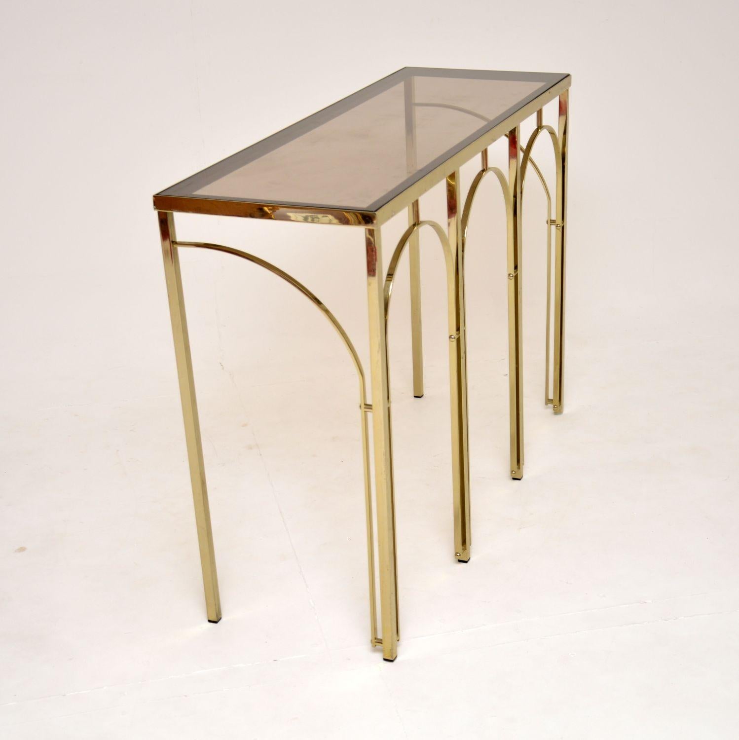 Mid-Century Modern 1970s Vintage Italian Brass & Glass Console Table For Sale
