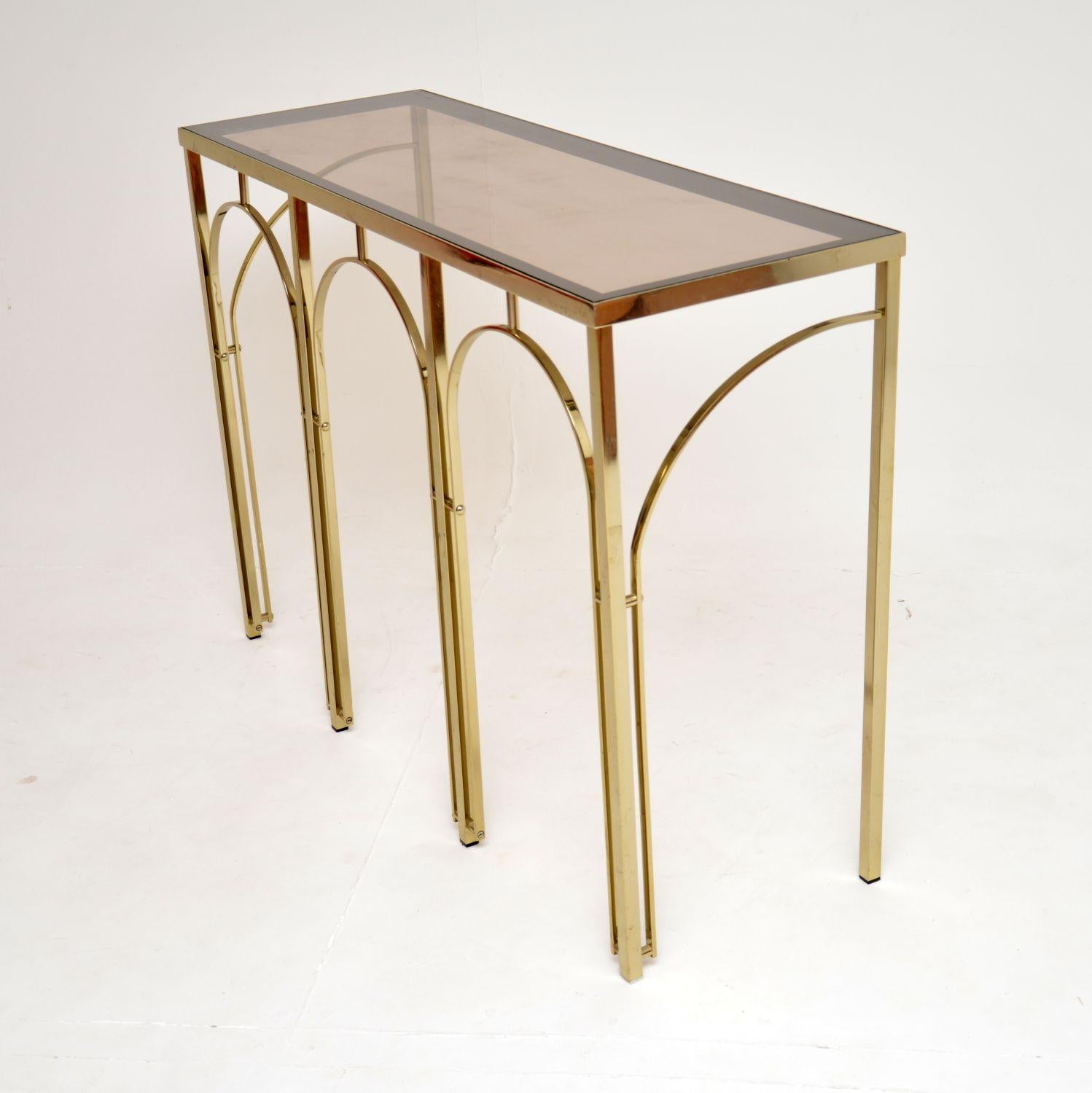 1970s Vintage Italian Brass & Glass Console Table In Good Condition For Sale In London, GB