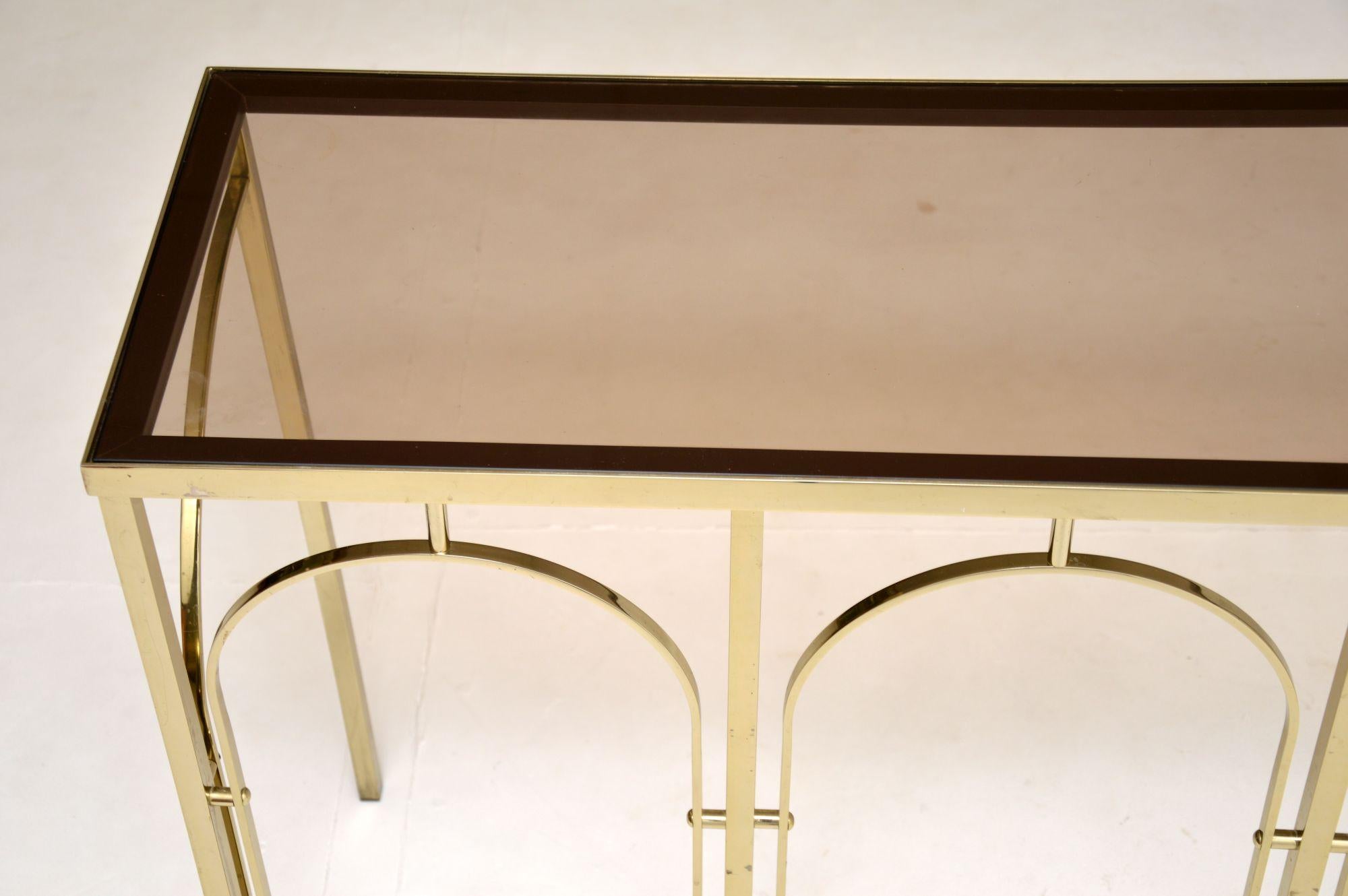 1970s Vintage Italian Brass & Glass Console Table For Sale 3