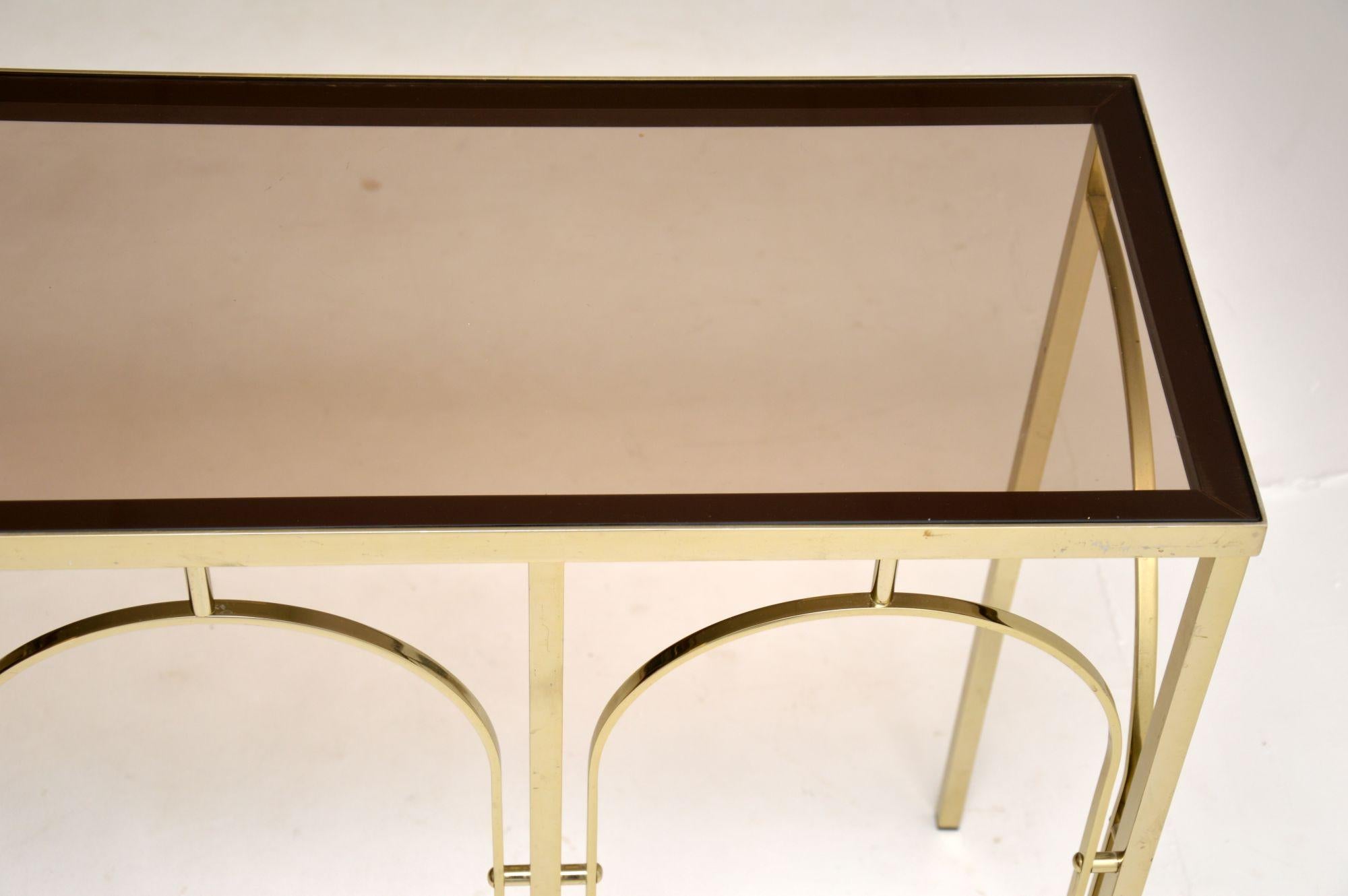 1970s Vintage Italian Brass & Glass Console Table For Sale 4