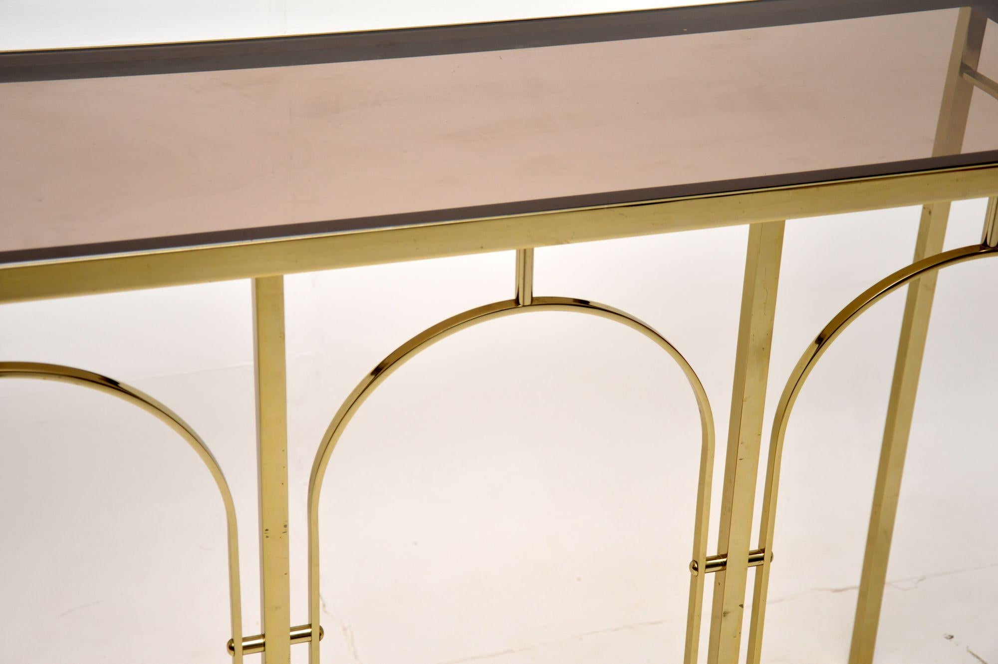 1970s Vintage Italian Brass & Glass Console Table For Sale 1