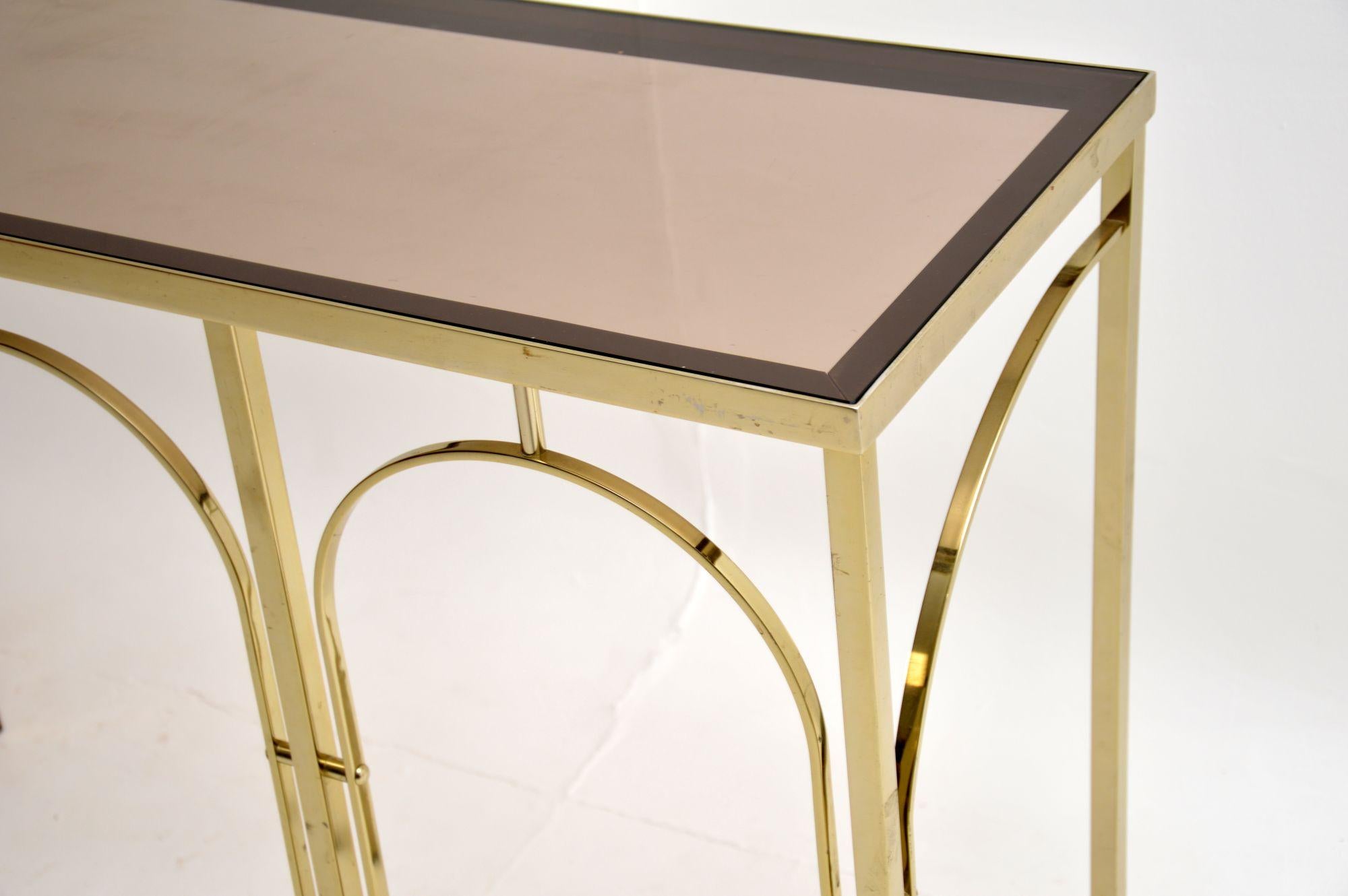 1970s Vintage Italian Brass & Glass Console Table For Sale 2