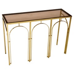 1970's Vintage Italian Brass & Glass Console Table