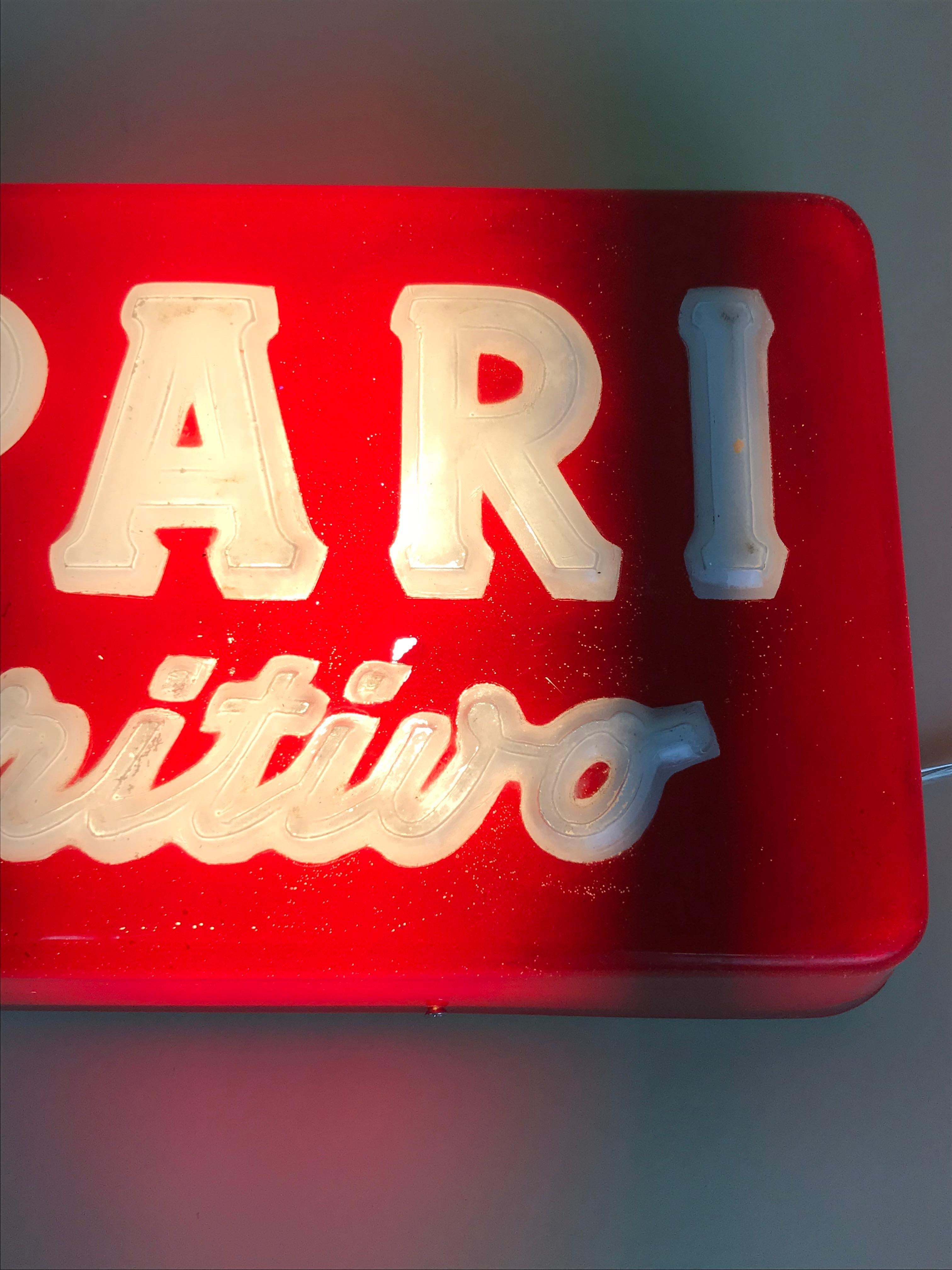 Mid-Century Modern 1970s Vintage Italian Campari L'aperitivo Campari the Aperitif Illuminated Sign