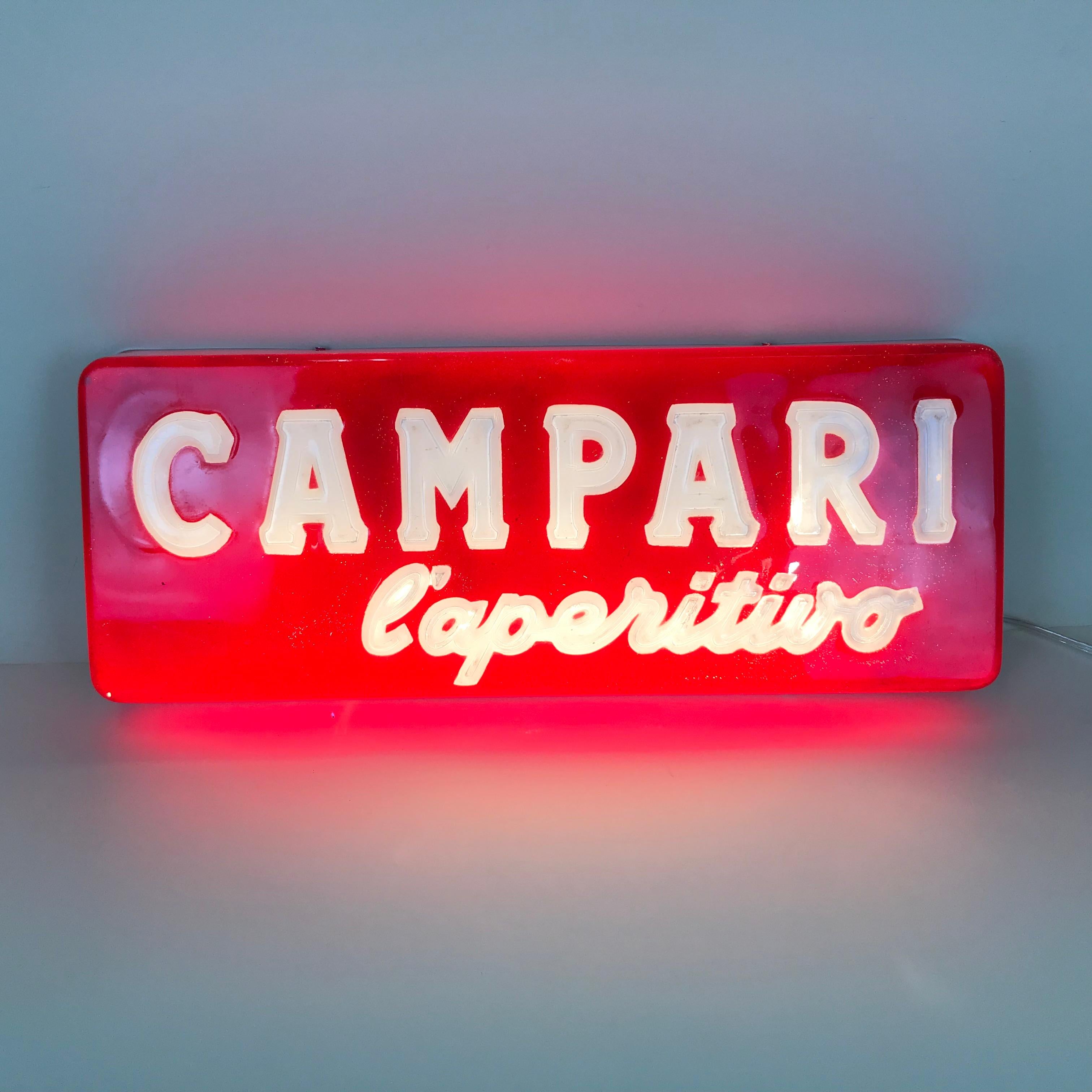 Mid-Century Modern 1970s Vintage Italian Campari L'aperitivo Campari the Aperitif Illuminated Sign