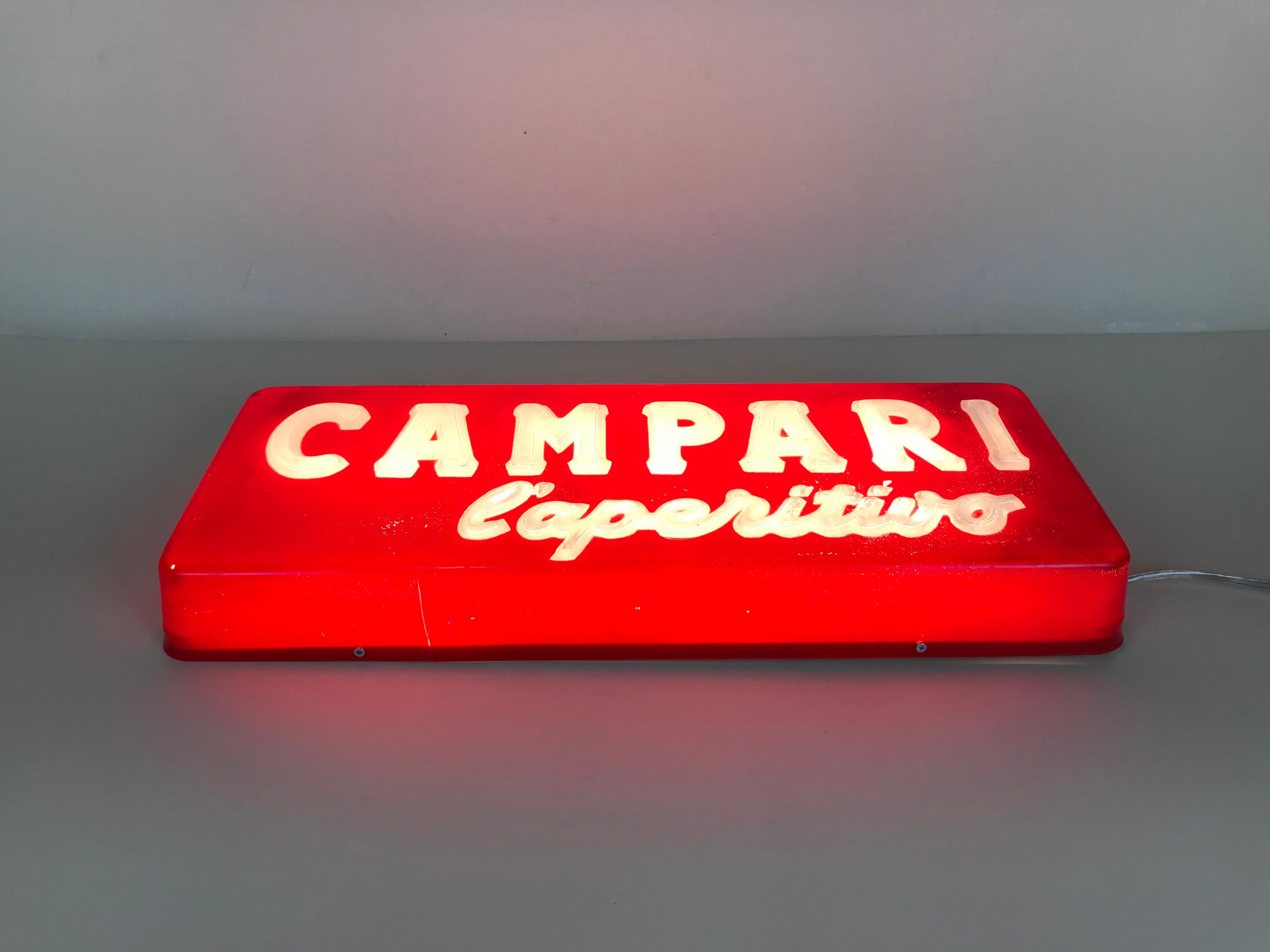Plastic 1970s Vintage Italian Campari L'aperitivo Campari the Aperitif Illuminated Sign