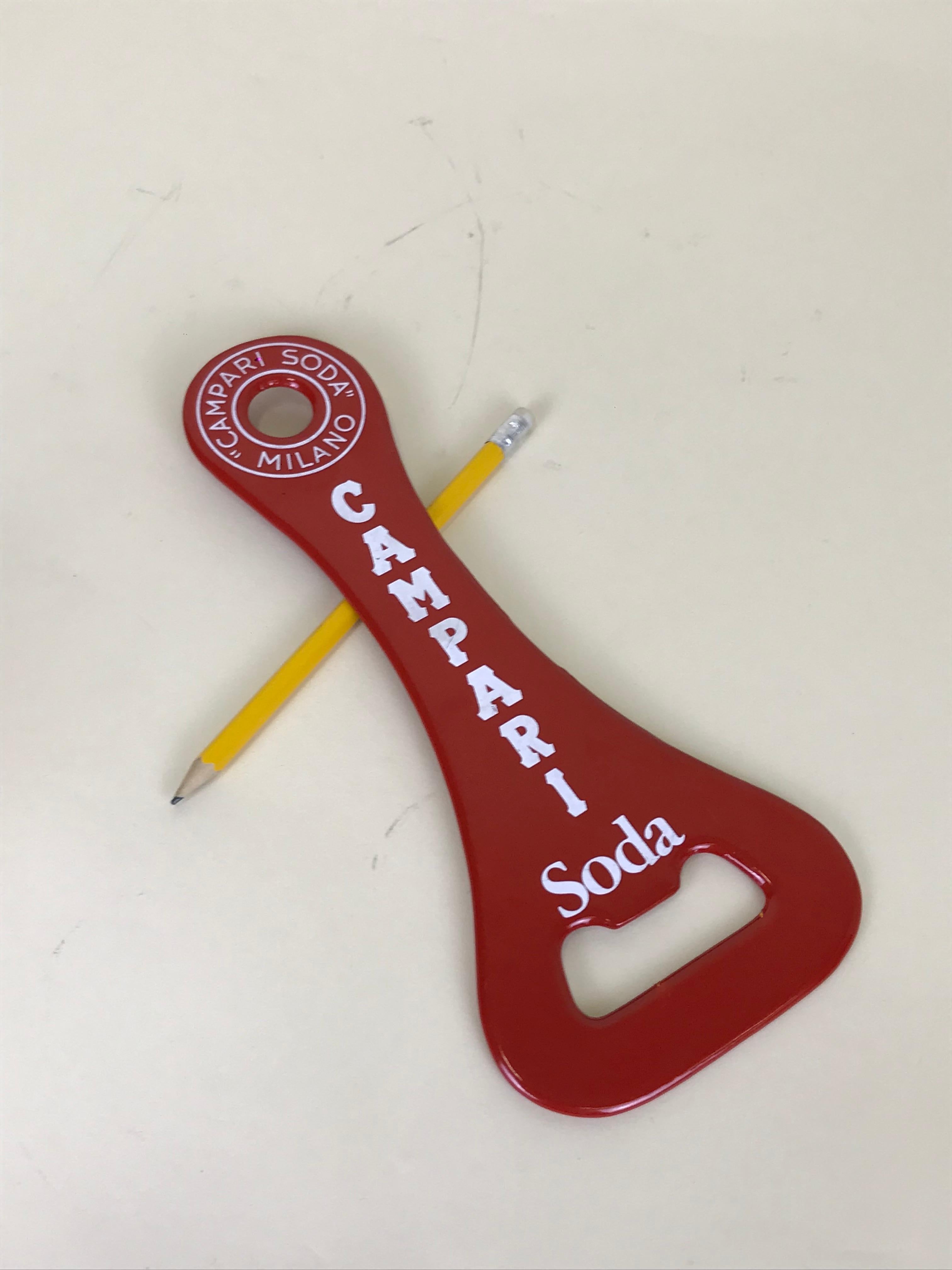 1970s Vintage Italian Campari Soda Metal Design Red Bottle Opener For Sale 1