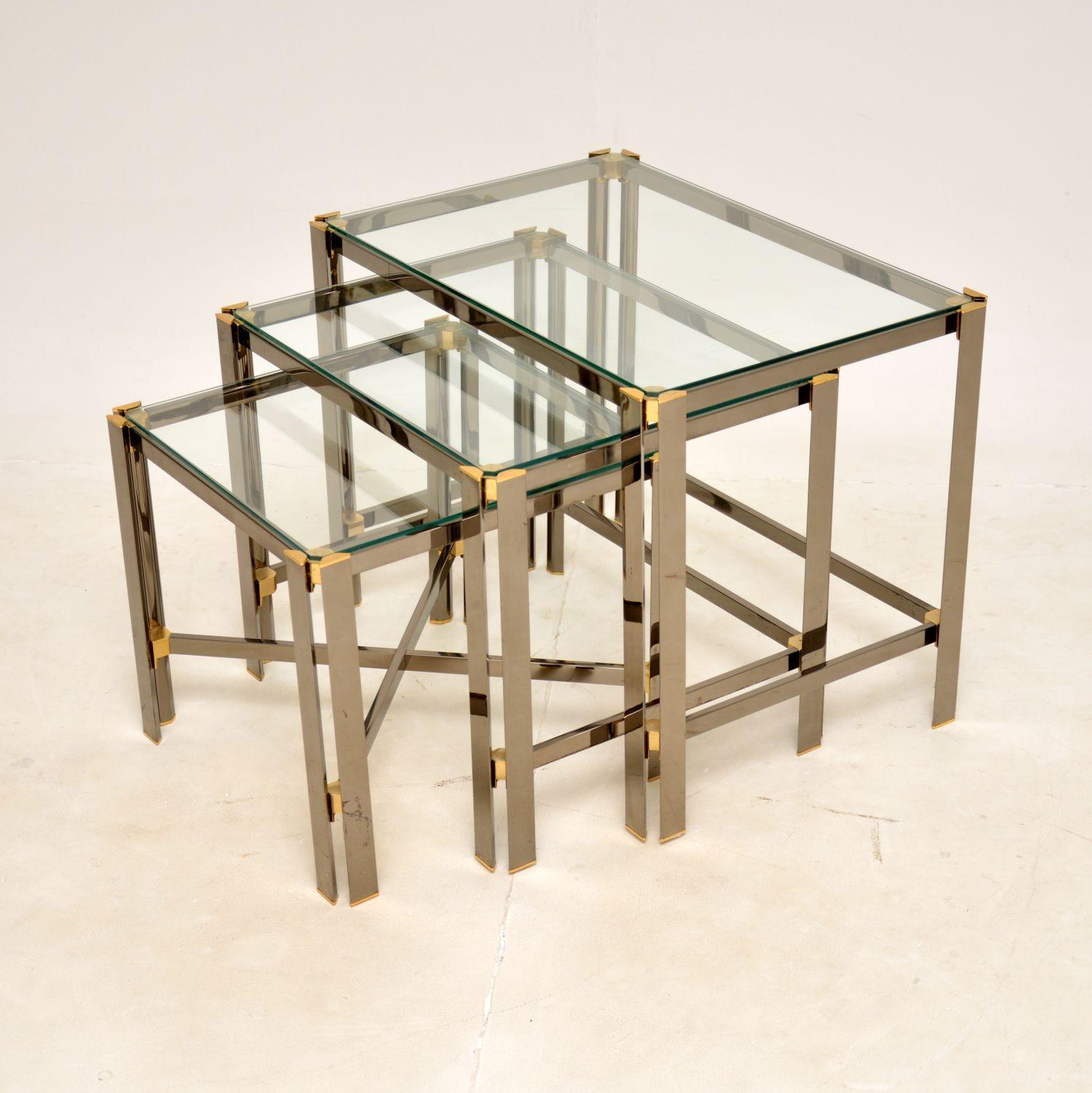 1970s Vintage Italian Chrome & Brass Nest of Tables In Good Condition For Sale In London, GB