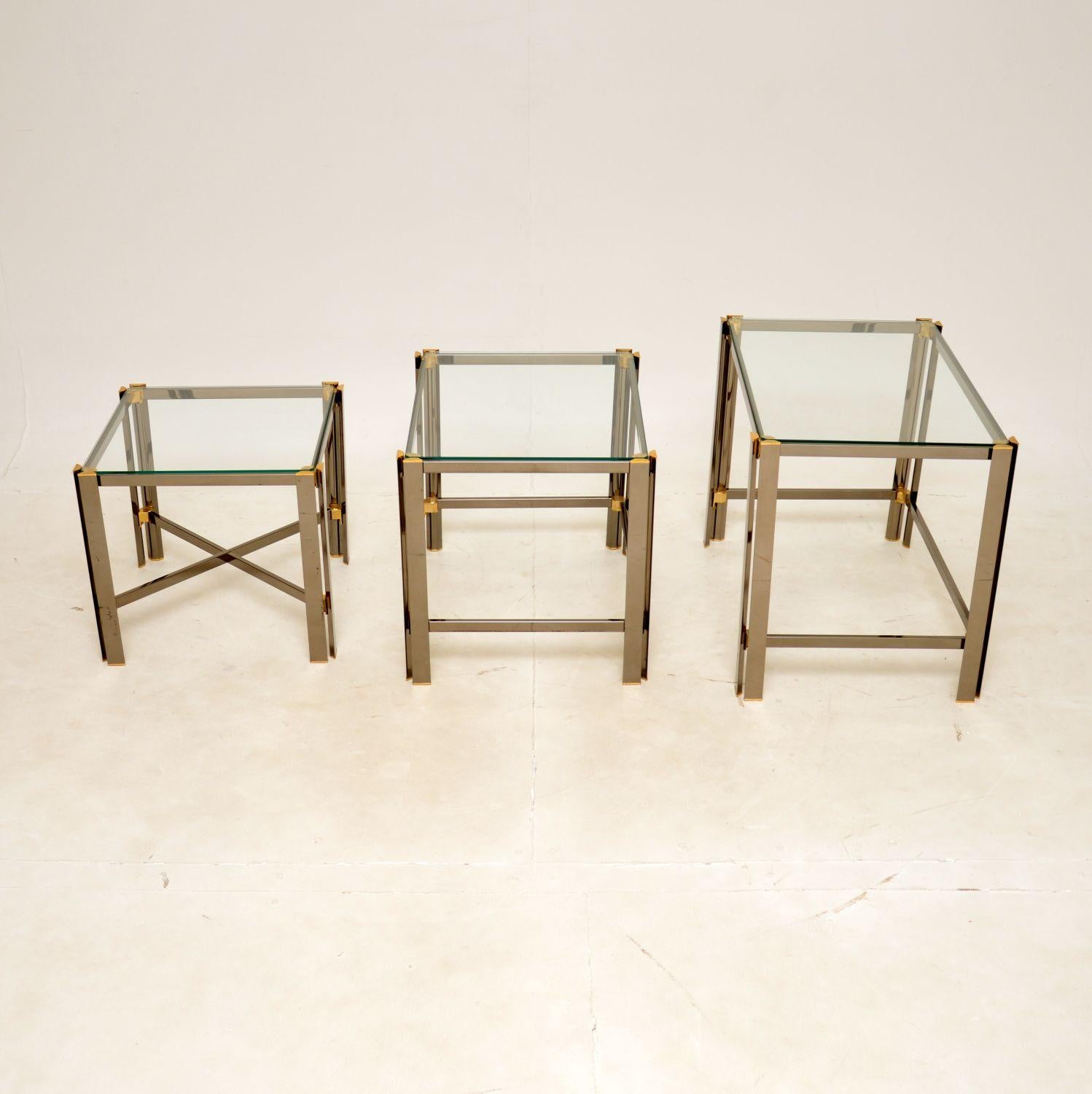Late 20th Century 1970s Vintage Italian Chrome & Brass Nest of Tables For Sale