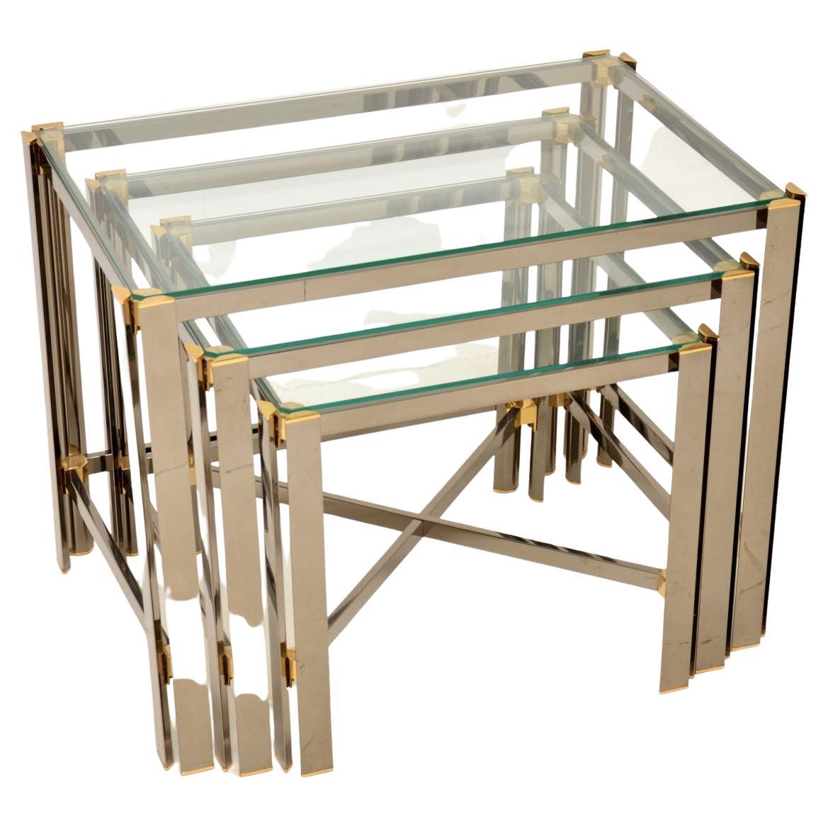 1970 Vintage Italian Chrome & Brass Nest of Tables