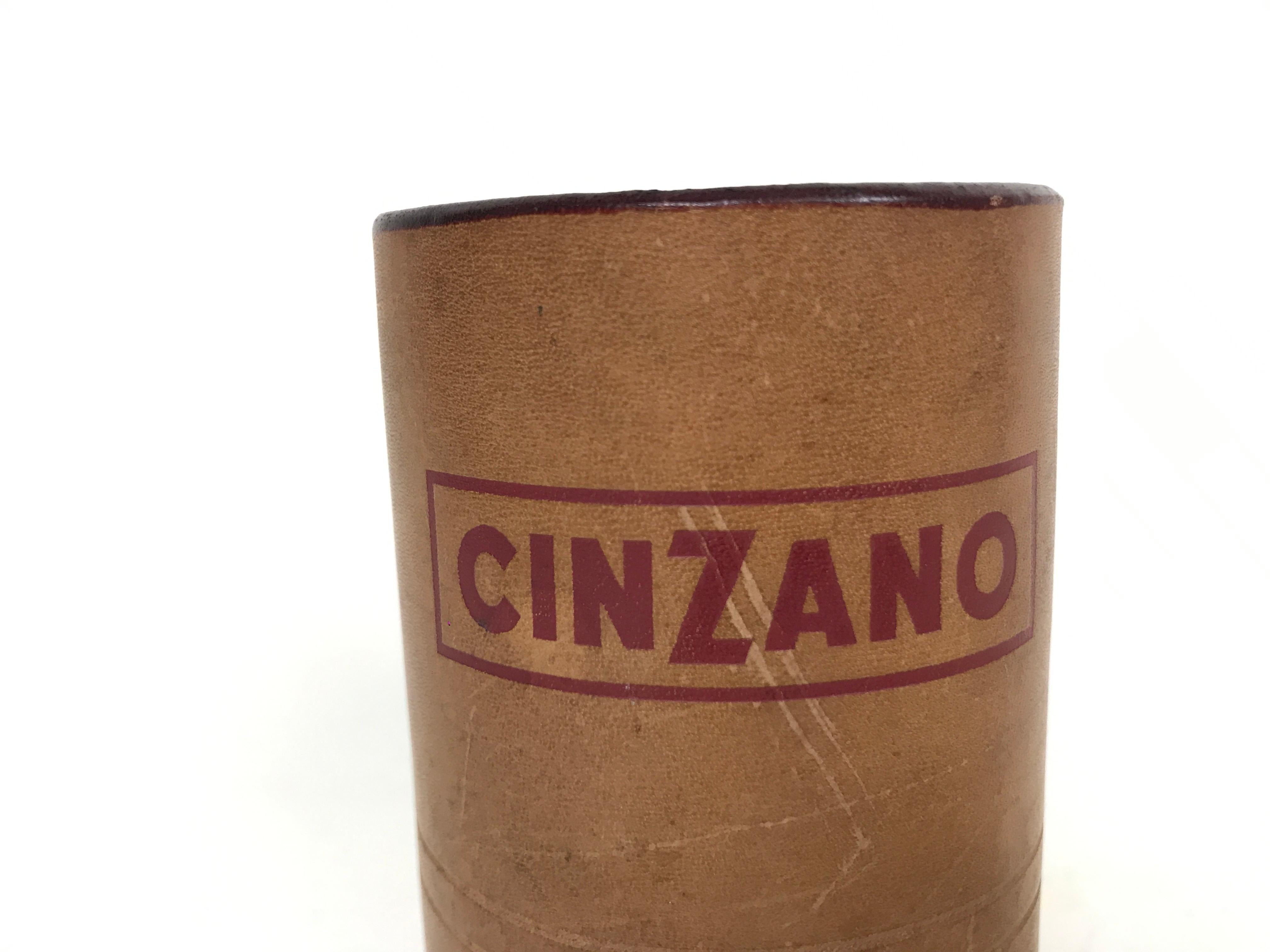 Late 20th Century 1970s Vintage Italian Cinzano Advertising Leather Dice Cup with Set of Dice For Sale
