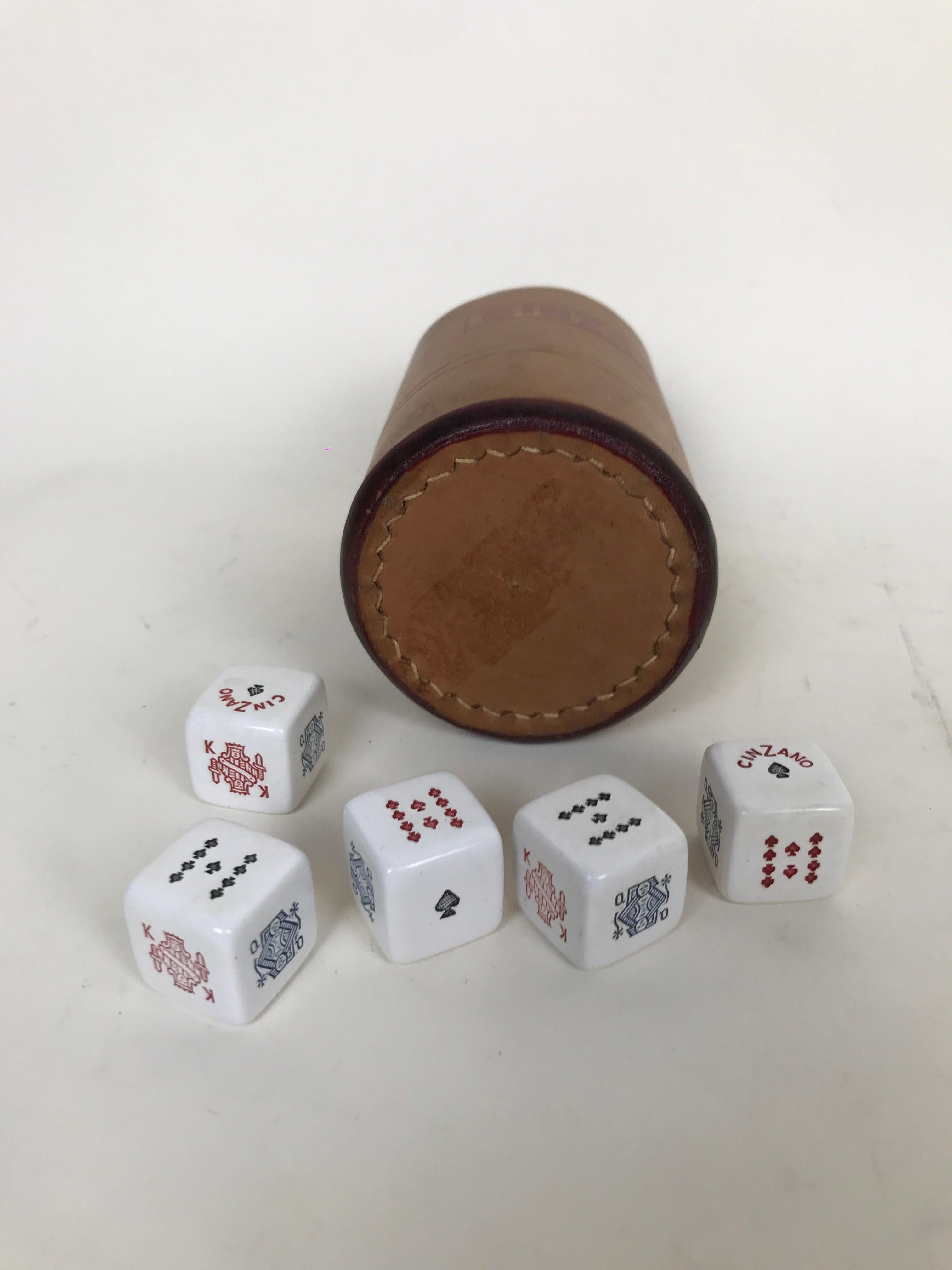 1970s Vintage Italian Cinzano Advertising Leather Dice Cup with Set of Dice For Sale 2