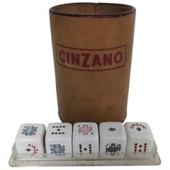 1970s Vintage Italian Cinzano Advertising Leather Dice Cup with Set of Dice