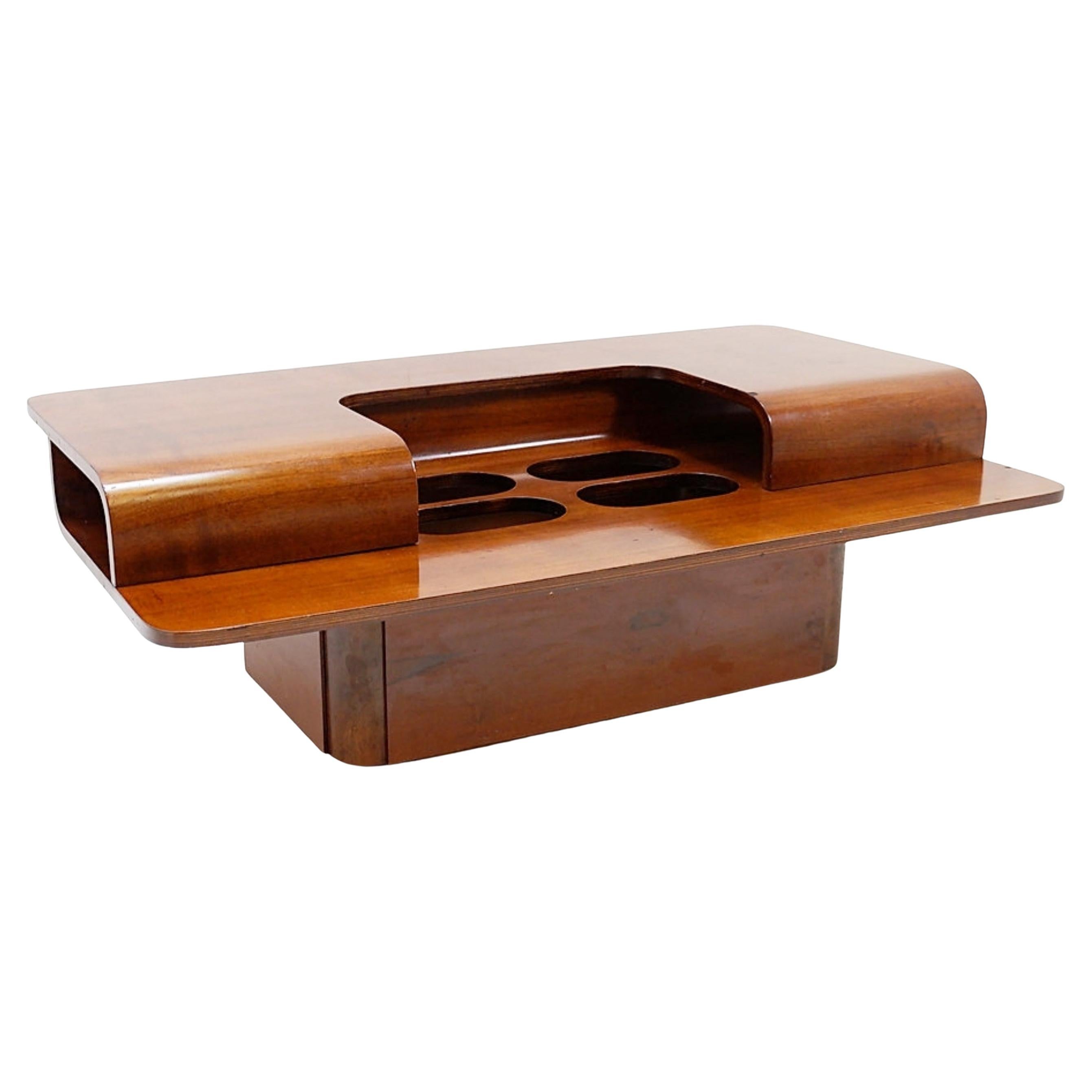 1970s Vintage Italian Coffee Table with Bar Compartment, Mid-Century