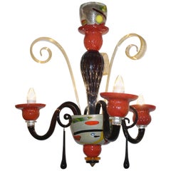 1970s Vintage Italian Design Black Red Gold Modern Murano Glass Chandelier