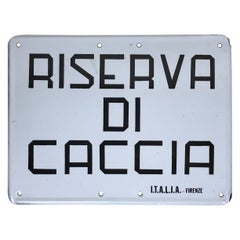 1970s Vintage Italian Enamel Metal Sign Hunting Reserve, or Riserva di Caccia