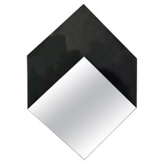 1970 Vintage Italian Geometric Diamond Shape Black & Mirrored Plate Kite Mirror (Miroir cerf-volant géométrique en forme de diamant)