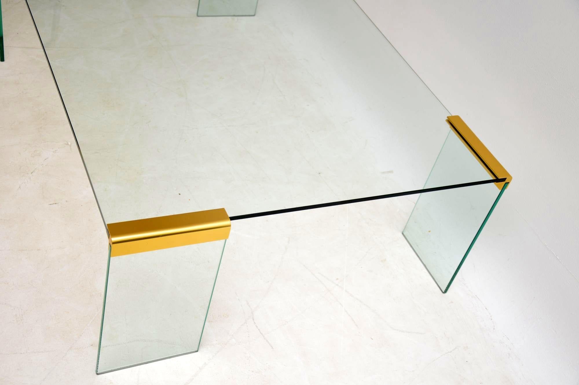 1970s Vintage Italian Glass and Brass Coffee Table by Gallotti & Radice 1