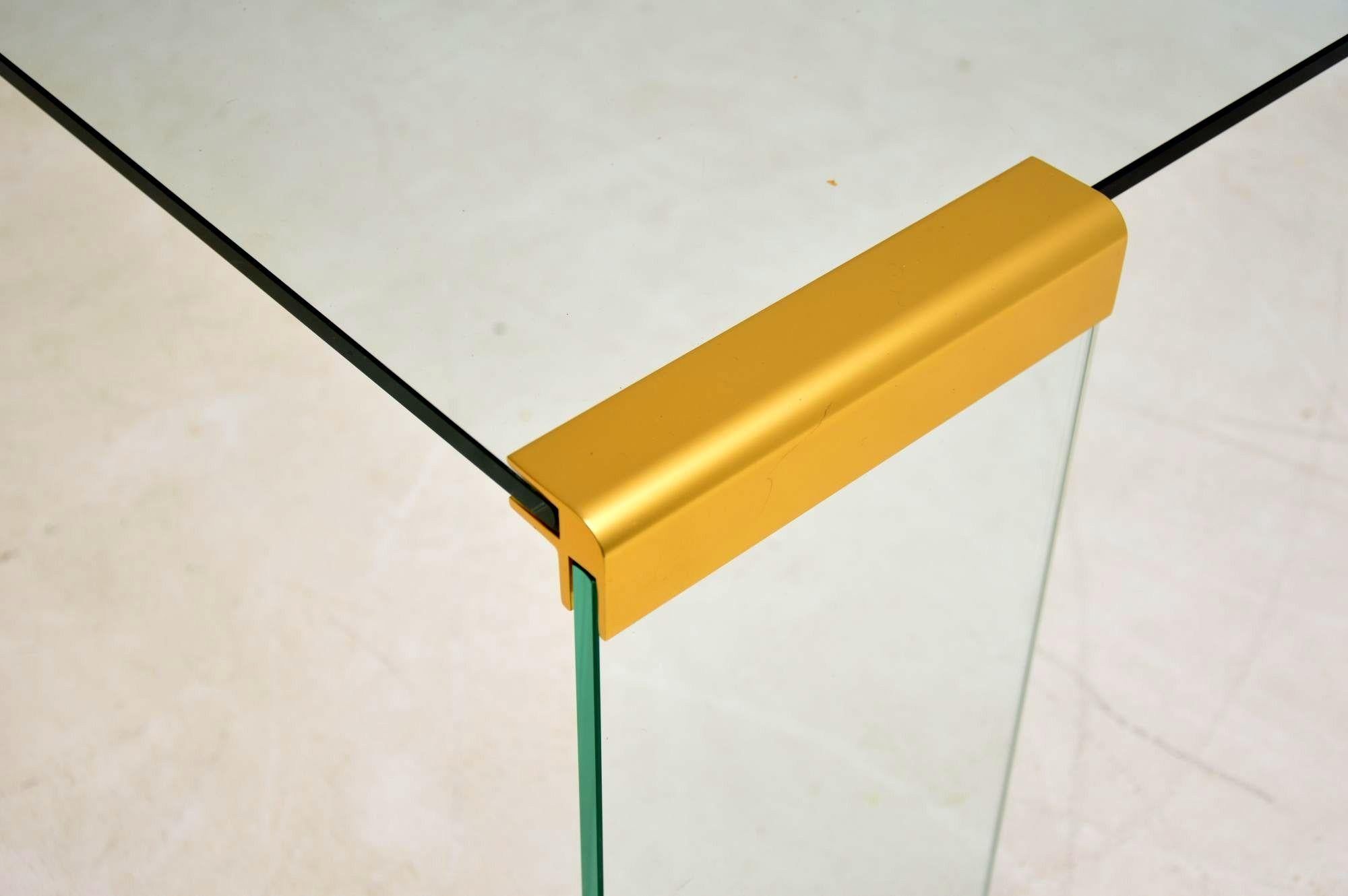 1970s Vintage Italian Glass and Brass Coffee Table by Gallotti & Radice 2