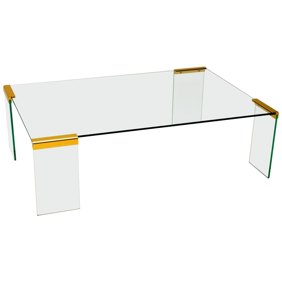 1970s Vintage Italian Glass and Brass Coffee Table by Gallotti & Radice