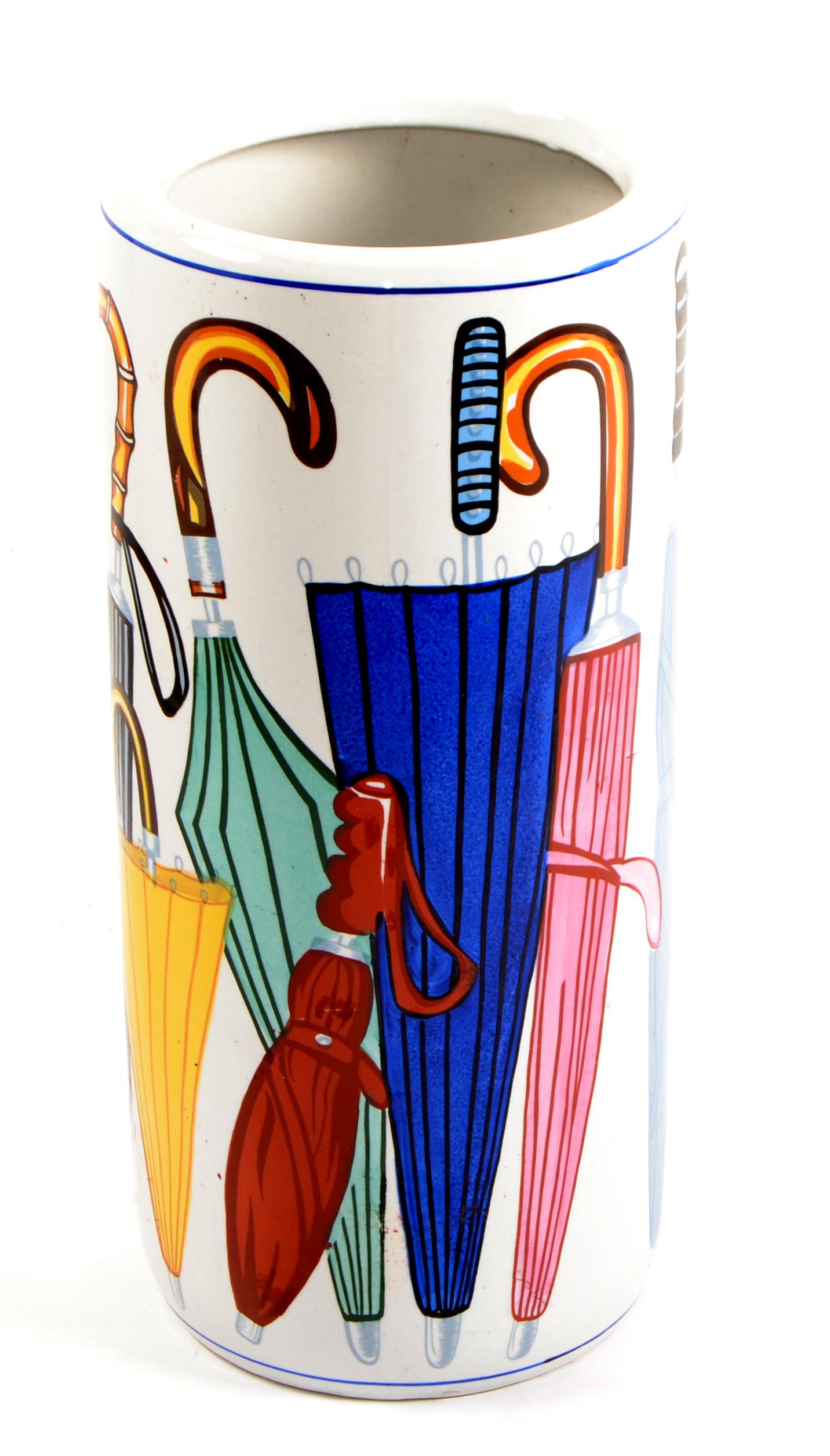 1970s Vintage Italian Hand painted Ceramic Umbrella Stand Mid-Century Modern For Sale 7