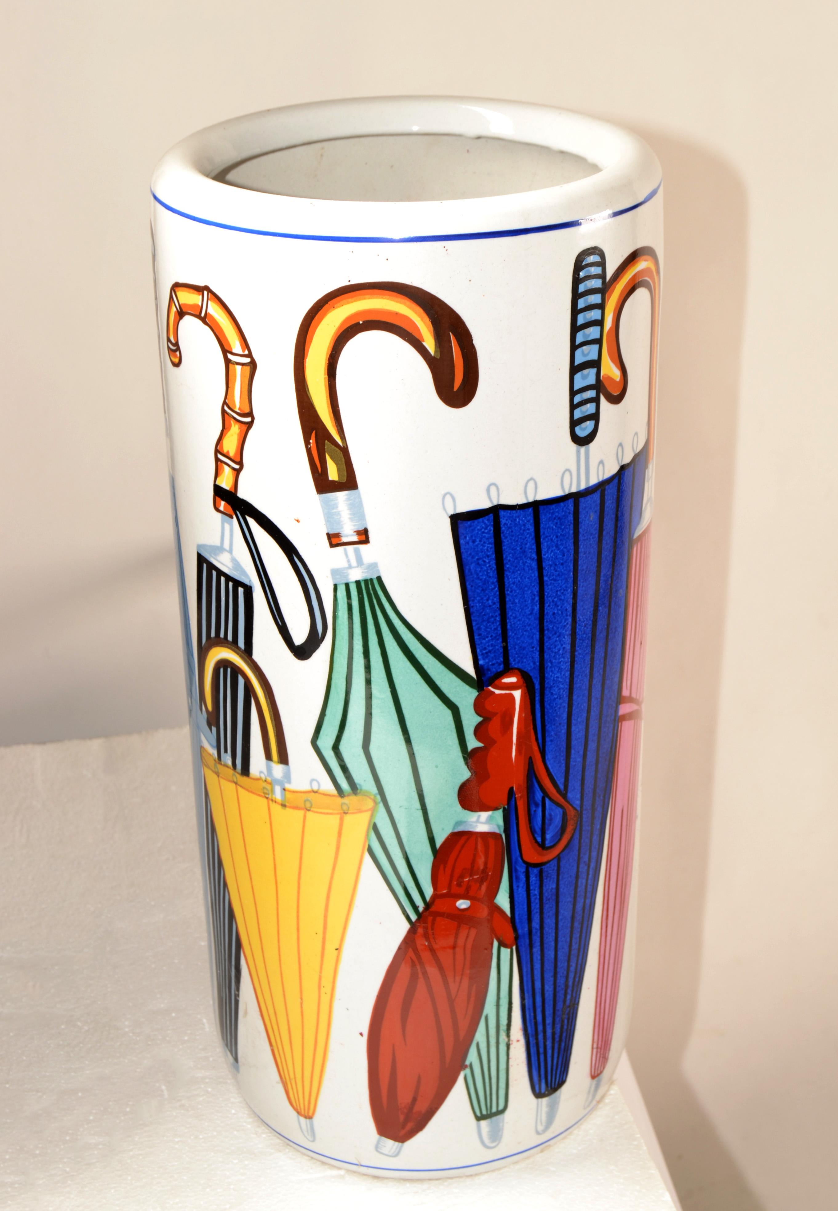 Late 20th Century 1970s Vintage Italian Hand painted Ceramic Umbrella Stand Mid-Century Modern For Sale