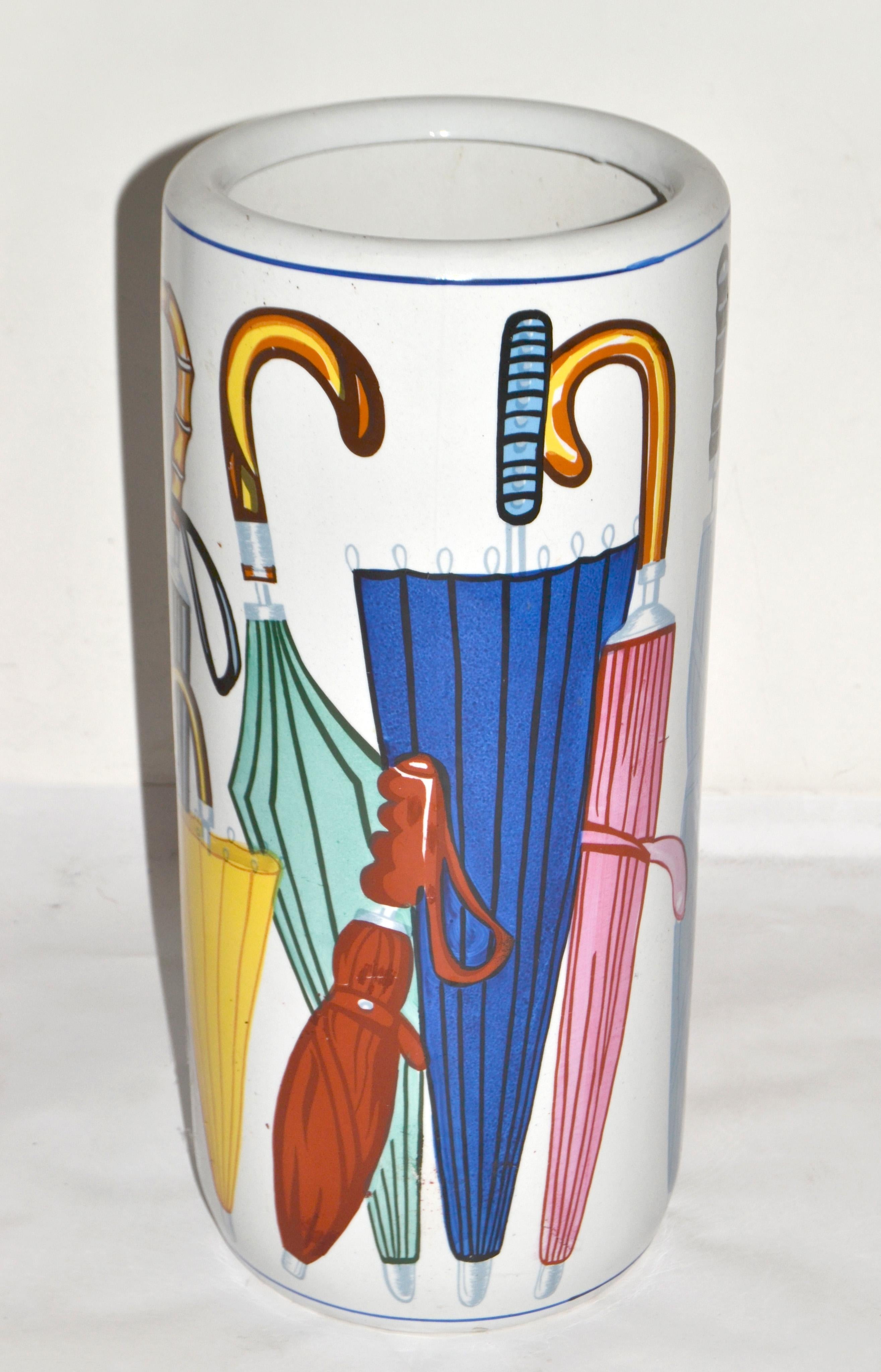 1970s Vintage Italian Hand painted Ceramic Umbrella Stand Mid-Century Modern For Sale 1
