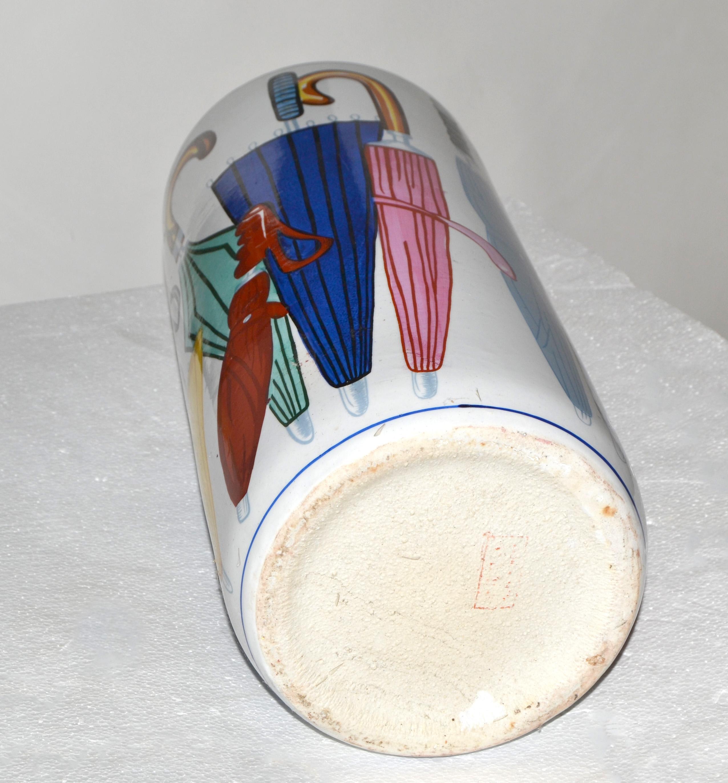 1970s Vintage Italian Hand painted Ceramic Umbrella Stand Mid-Century Modern For Sale 3