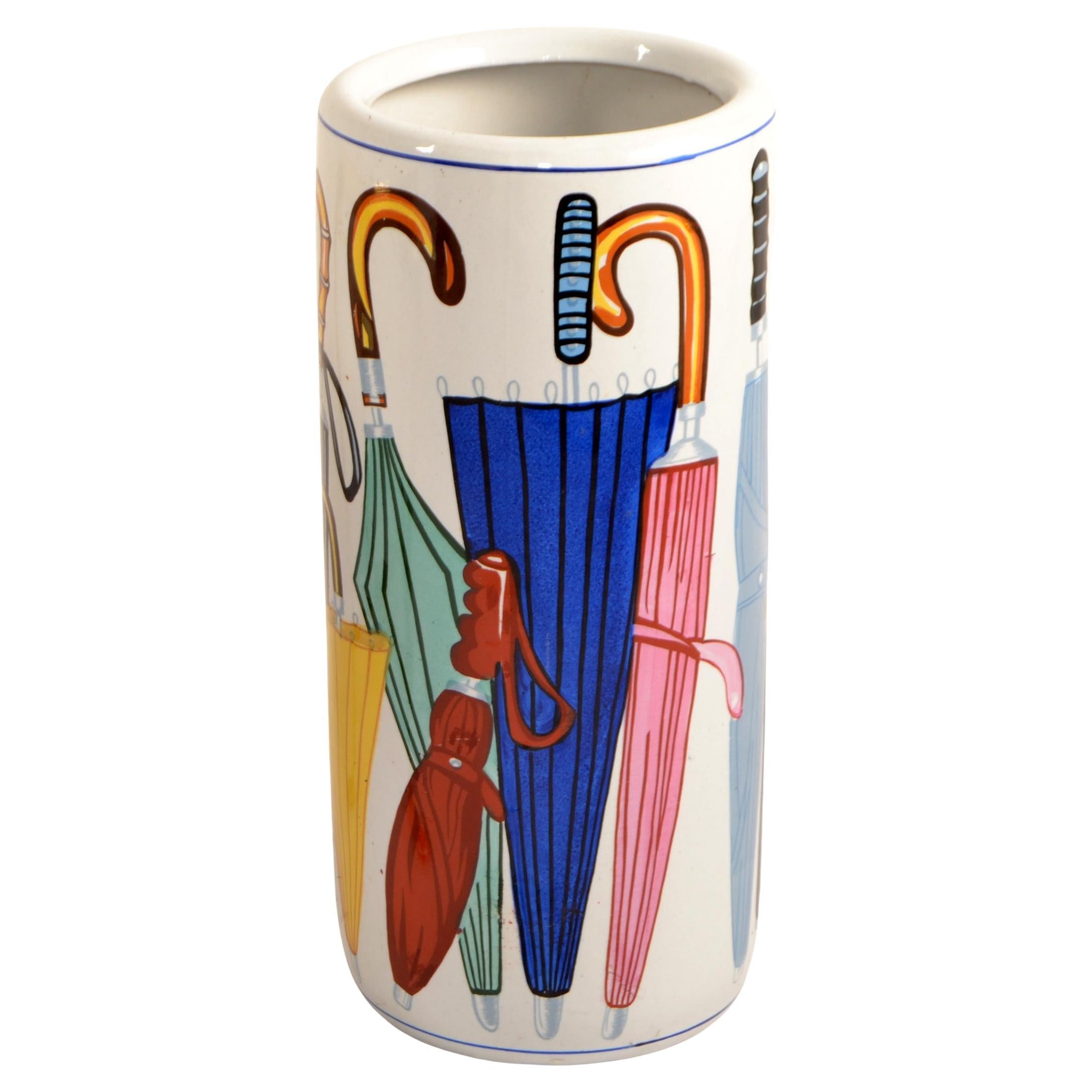 1970s Vintage Italian Hand painted Ceramic Umbrella Stand Mid-Century Modern For Sale