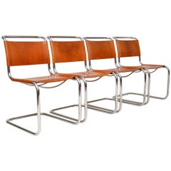 1970s Vintage Italian Leather Dining Chairs by Mart Stam for Fasem
