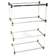 1970's Vintage Italian Lucite, Brass & Chrome Etagere Shelving Stand