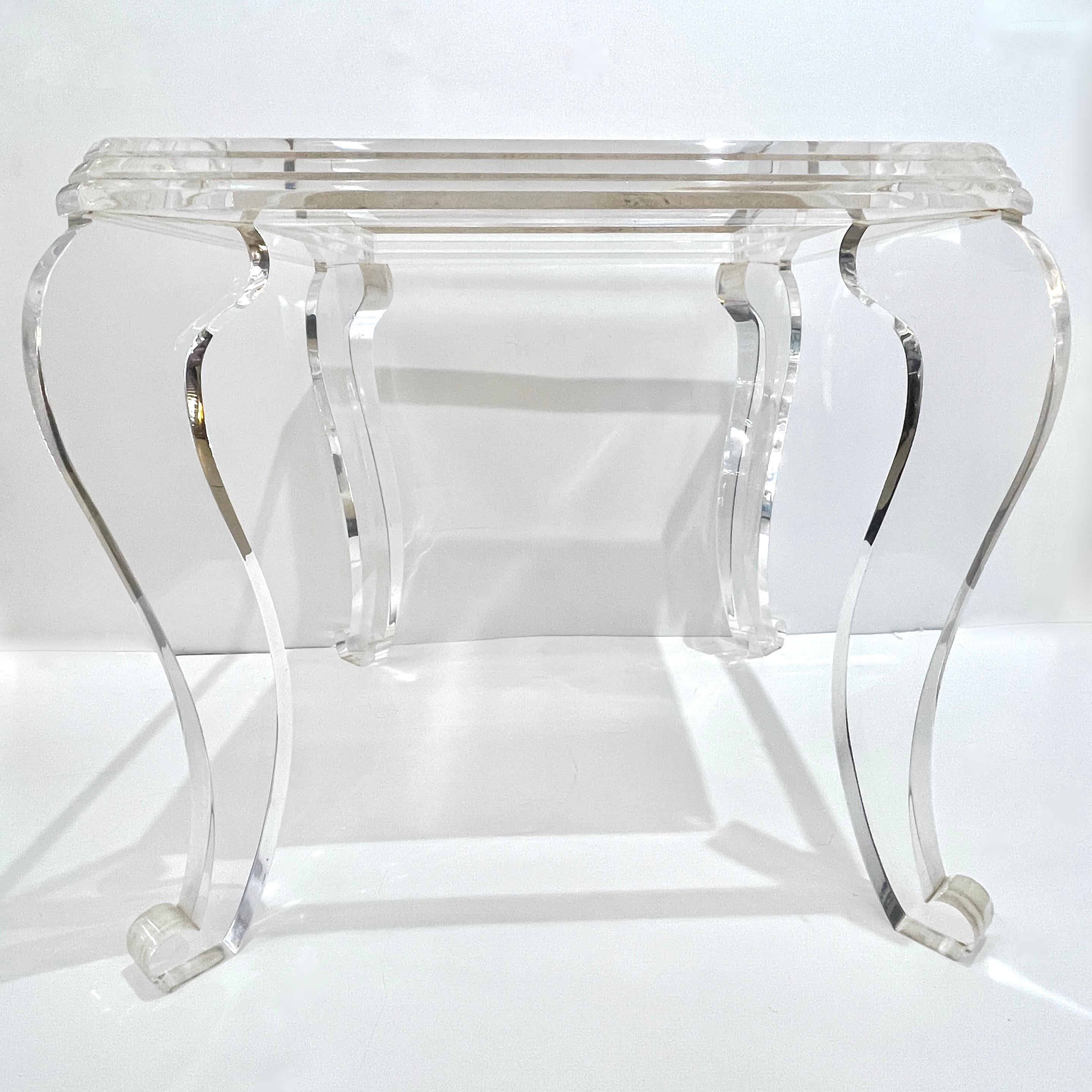 1970s Vintage Italian Lucite Pair of Tables with Encased Travertine & Marble Top For Sale 6