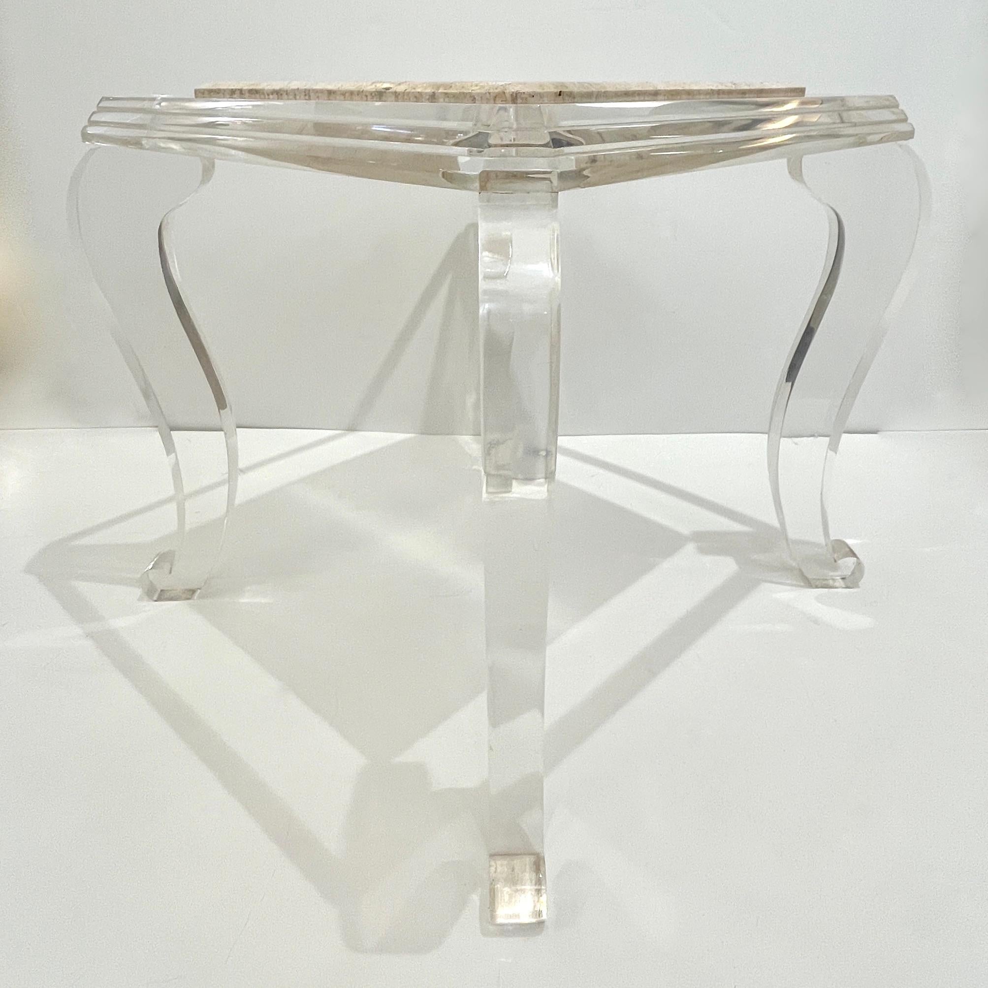 1970s Vintage Italian Lucite Pair of Tables with Encased Travertine & Marble Top For Sale 10