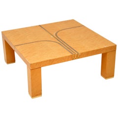 1970s Vintage Italian Maple and Brass Coffee Table by Zevi