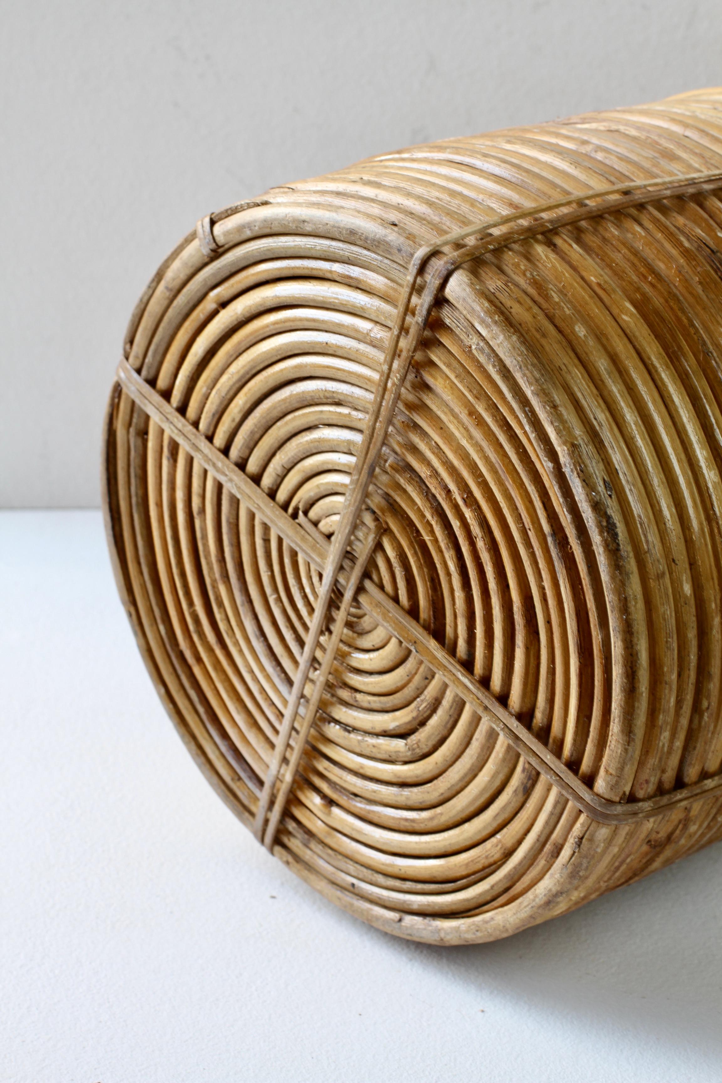 1970s Vintage Italian Mid-Century Italian Bamboo, Rattan & Brass Umbrella Stand For Sale 8