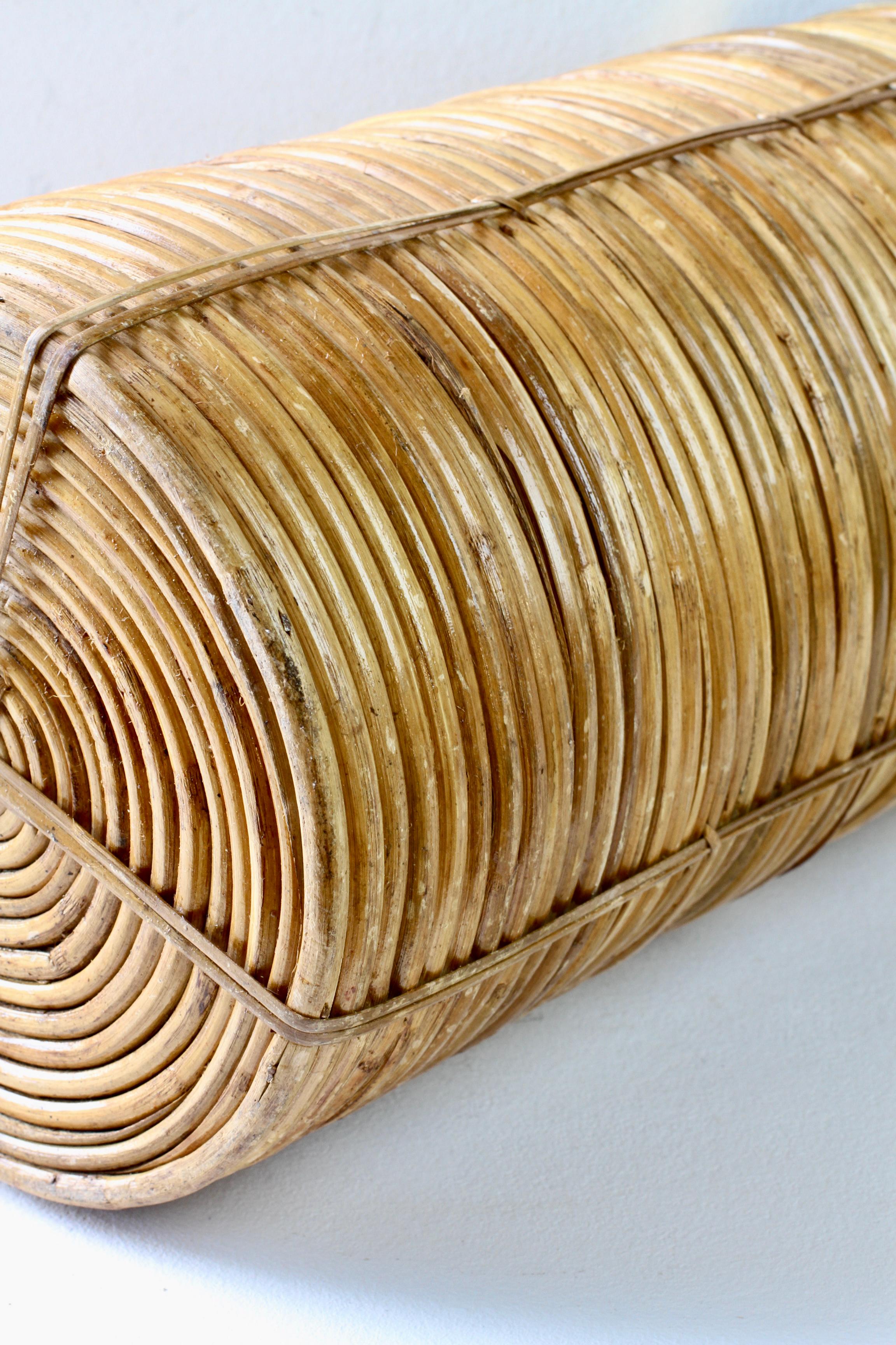 1970s Vintage Italian Mid-Century Italian Bamboo, Rattan & Brass Umbrella Stand For Sale 9