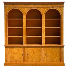 1970s Vintage Italian Monumental Arched Burl Wood Bookcase
