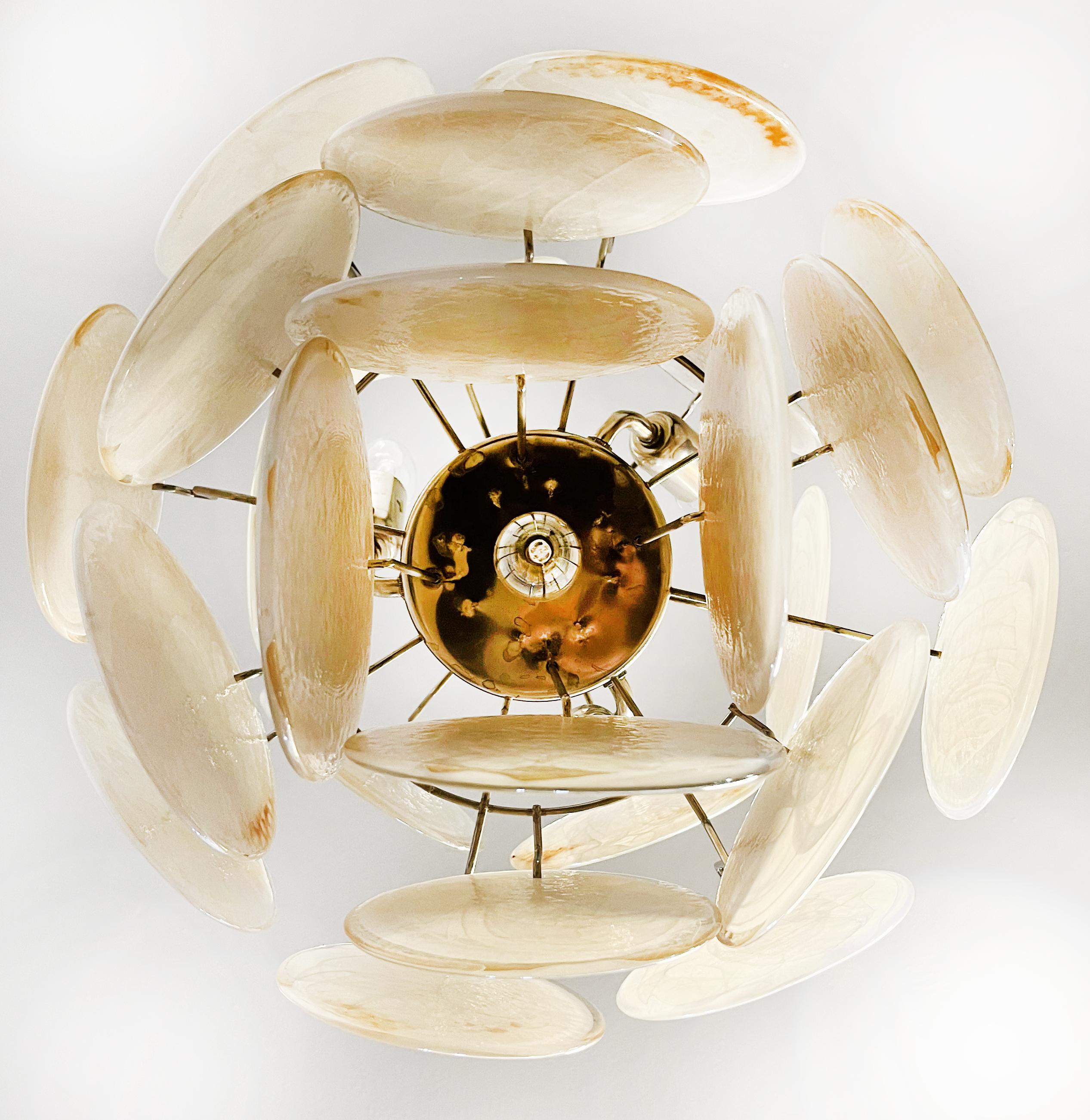 20th Century 1970s Vintage Italian Murano Chandelier, 24 Gold Disks For Sale