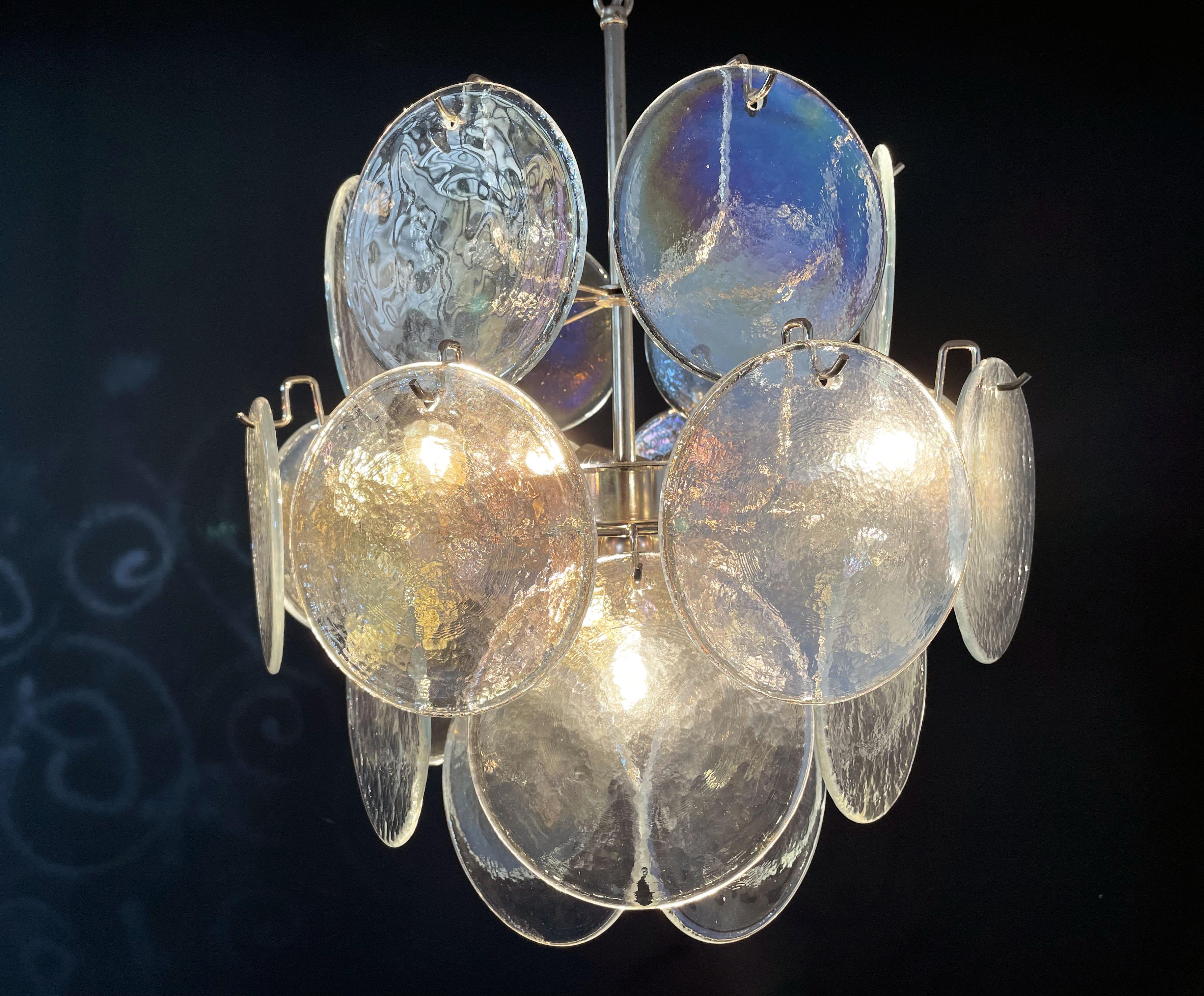 20th Century 1970’s Vintage Italian Murano chandelier - 24 iridescent disks For Sale