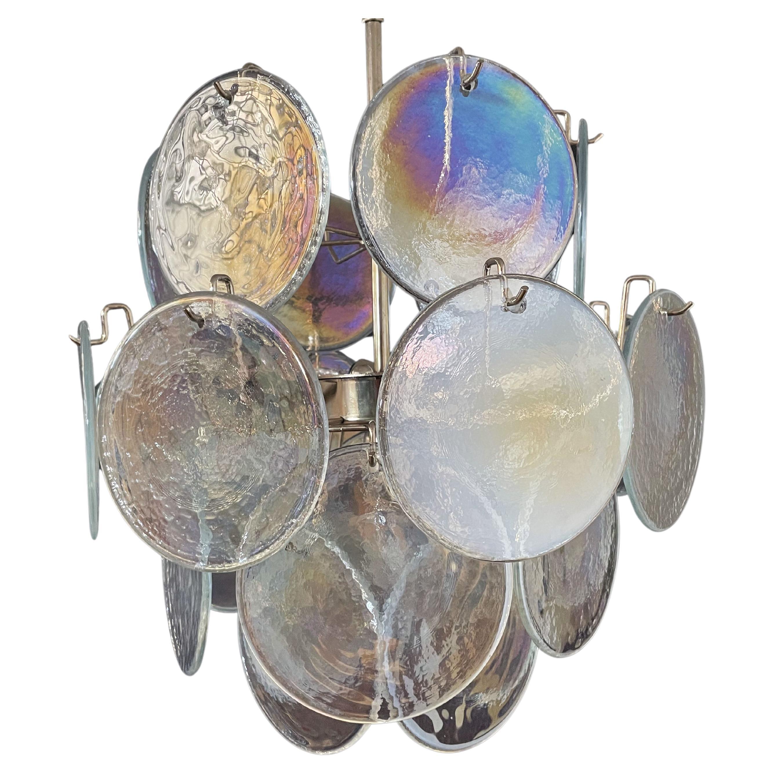 1970’s Vintage Italian Murano chandelier - 24 iridescent disks For Sale