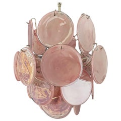 1970’s Vintage Italian Murano Chandelier, 24 Pink Disks