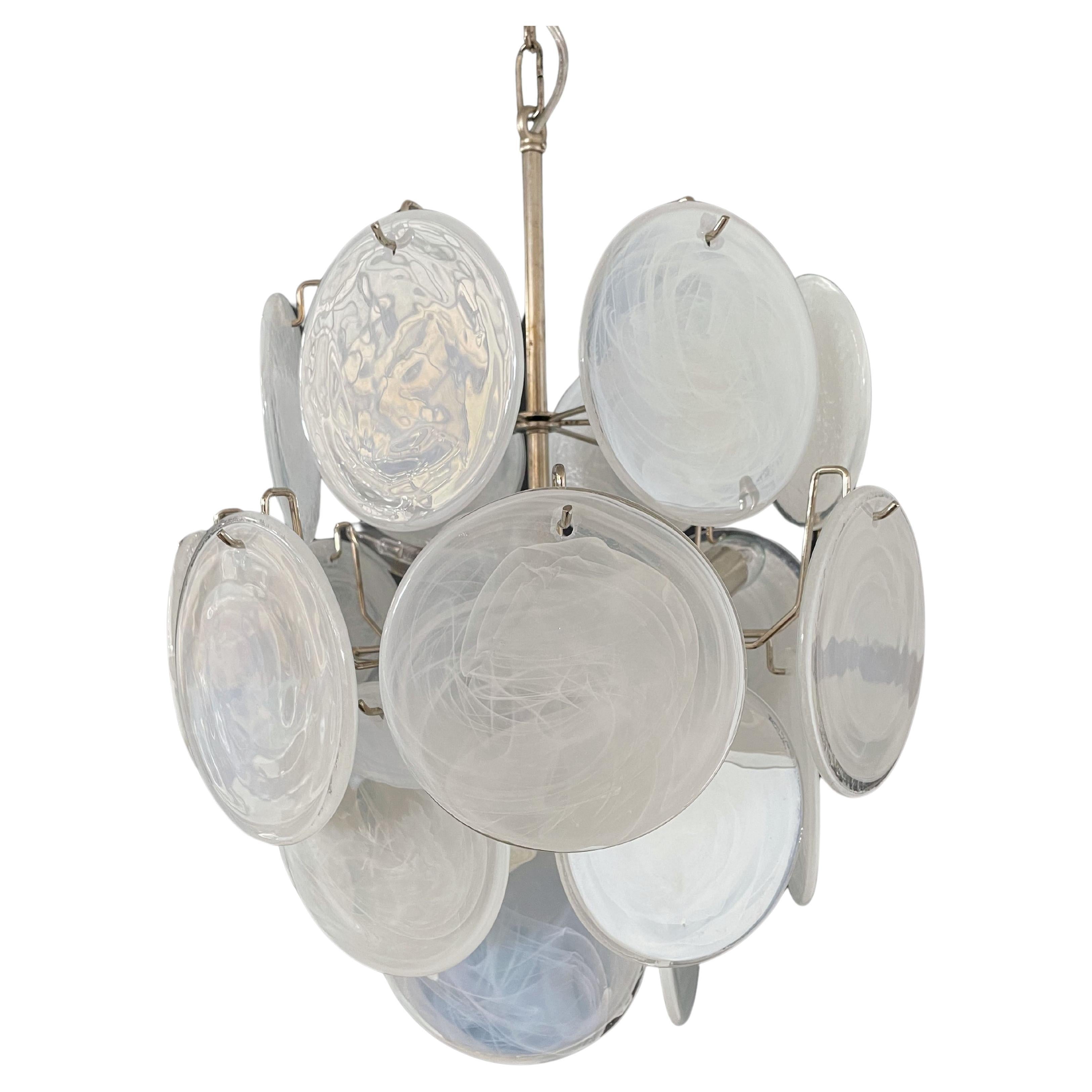 1970’s Vintage Italian Murano Chandelier, 24 White Disks